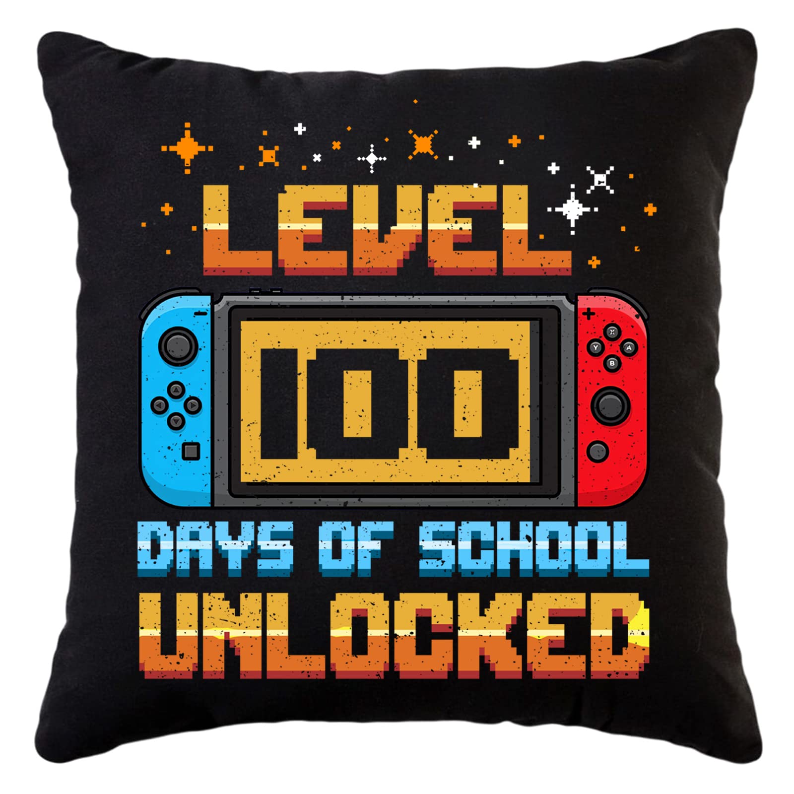 PreLiving Level 100 Days of School Unlocked Funny Gaming Throw Pillow Cover, Decorative Game Pillowcases, Gamer Gifts for Teenage Boys, Kids Boys Gaming Room Classroom Decor, 18 × 18 Inch