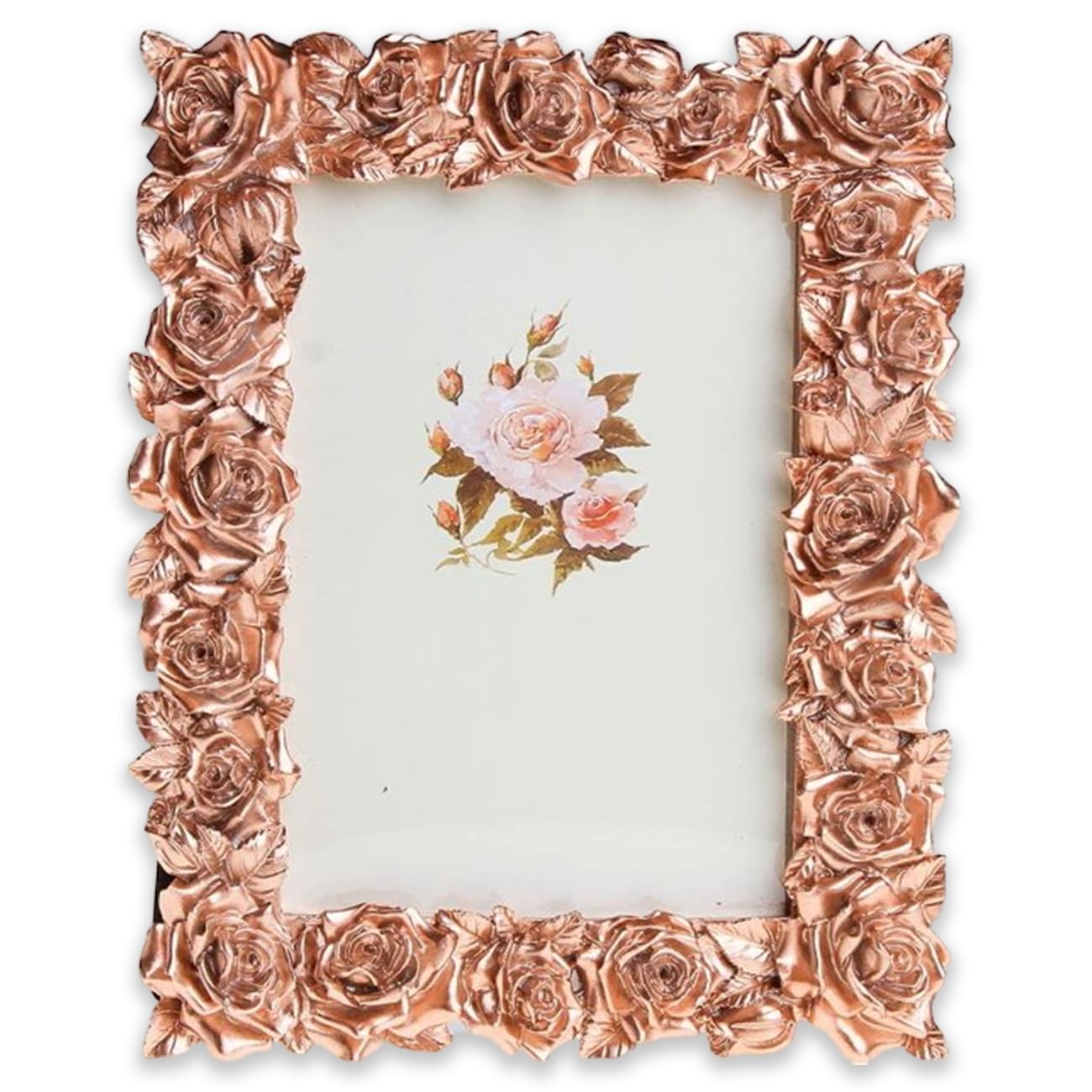 Art Street Elegant Golden Rose Design Resin Vintage Table Photo Frame, 5x7 Inch Photo, Decorative Frames Perfect for Home Decor, Unique Gift Idea, Birthday, Wedding, Return Gift - Royal Pink Gold