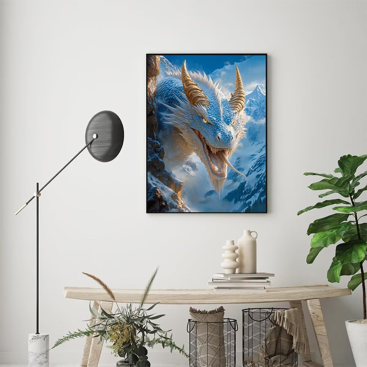 Dipingere con i Numeri Drago, Paint by Numbers Adulti Nevicare, Fai da te Creativi Adulti Quadri da Dipingere Numerati Kit per Decorazione Della Parete di Casa, Regalo 100x135 cm Senza Cornice 17-I