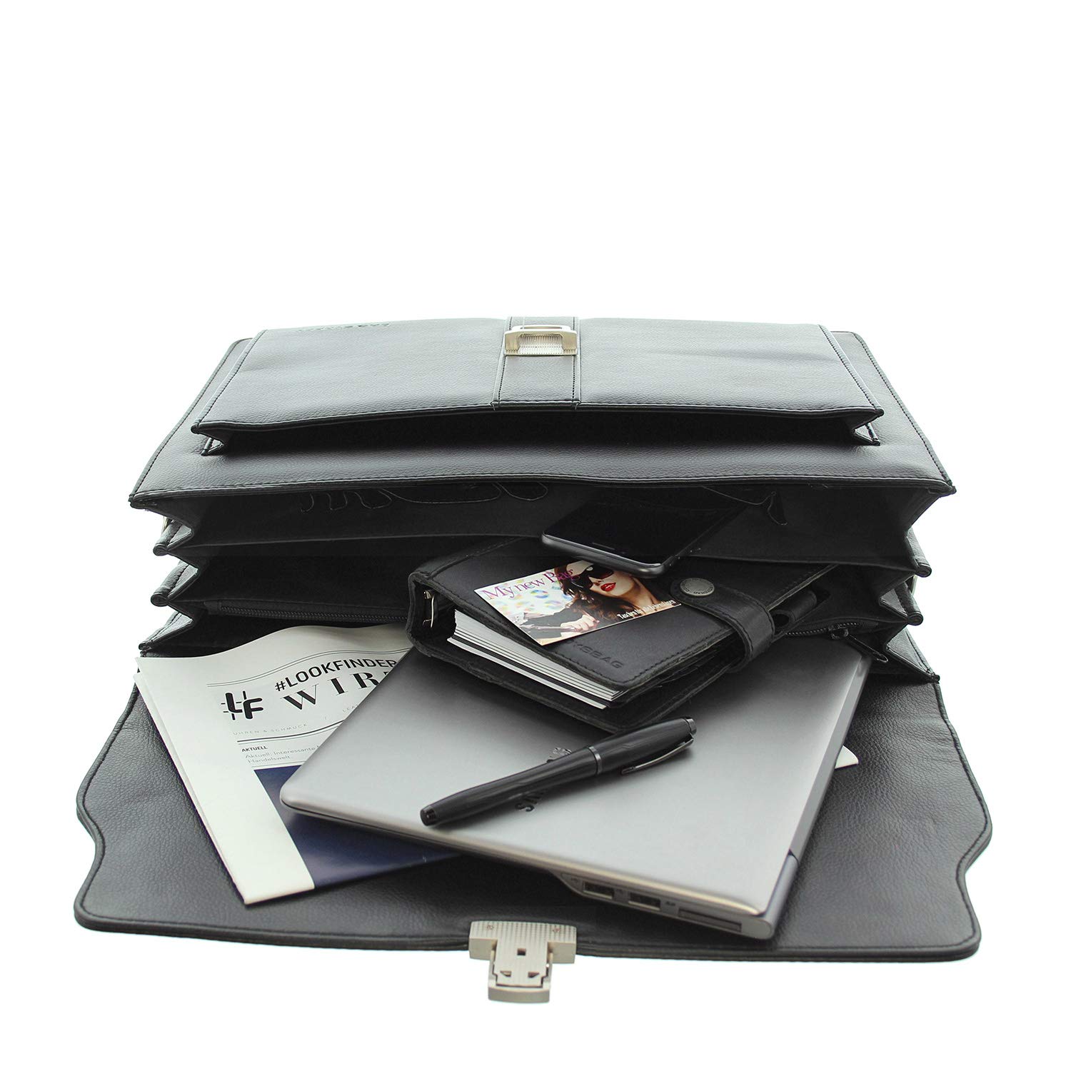 Bag Street Aktentasche Herren schwarz Kunstleder-Aktentasche Aktenkoffer Bürotasche, ohne, Schwarz