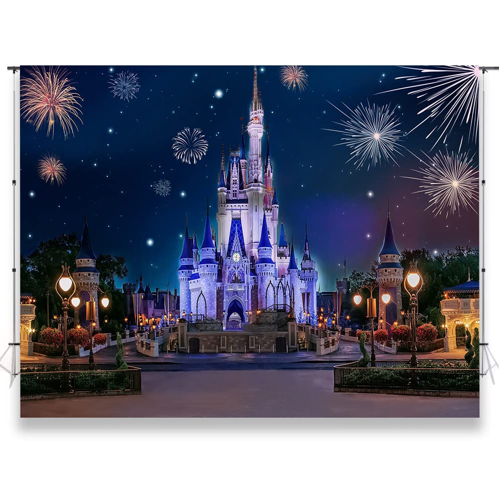 KUKUSOUL 7x5ft Castle Night Backdrop Fireworks Background for Children and Girl Birthday Party Photo Video Shooting Props KU683