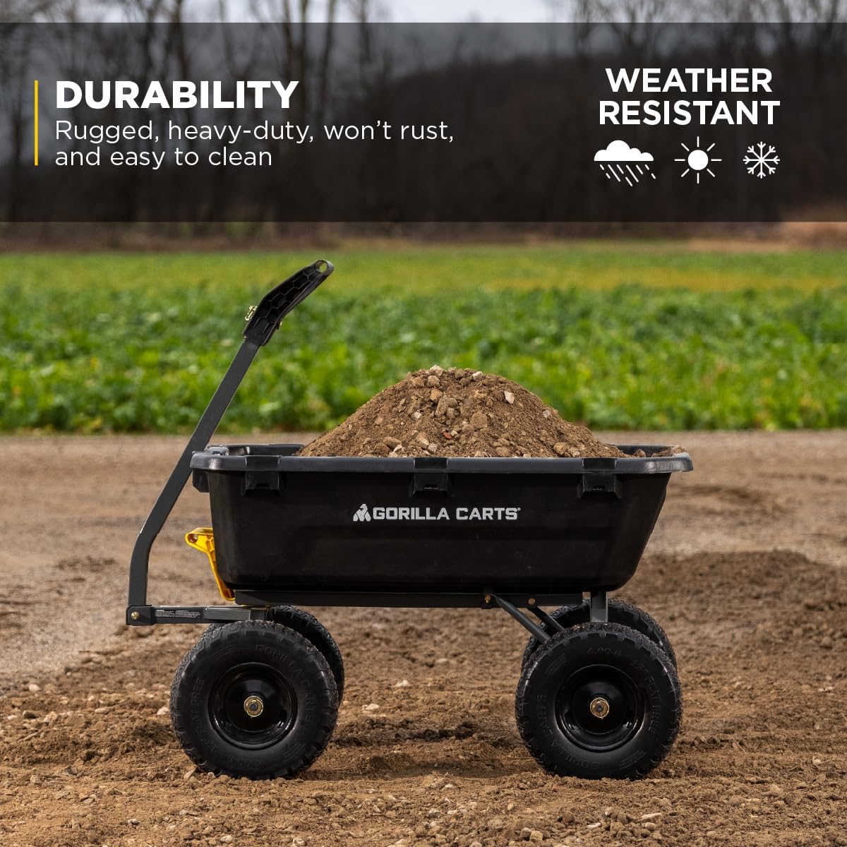 Gorilla Carts 7GCG-NF Heavy-Duty Poly Dump Garden Cart with No-Flat Tires, 7 Cubic Feet, 1200-Pound Capacity, Black, Amazon Exclusive