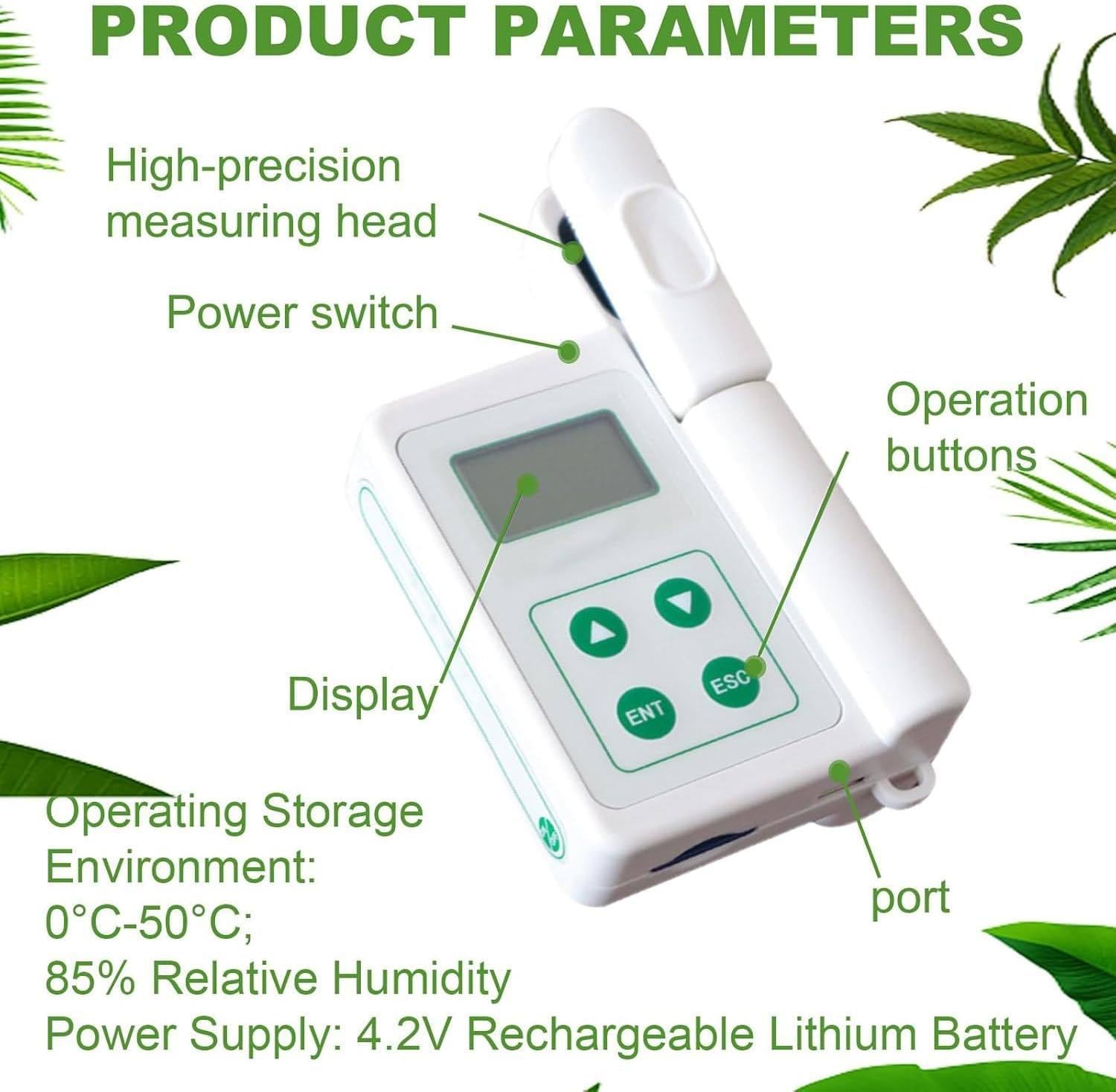 Medidor de clorofila portátil con análisis de SPAD y nitrógeno, probador de mano con exportación de datos USB, 2000 mAh, para agricultores, jardineros, científicos
