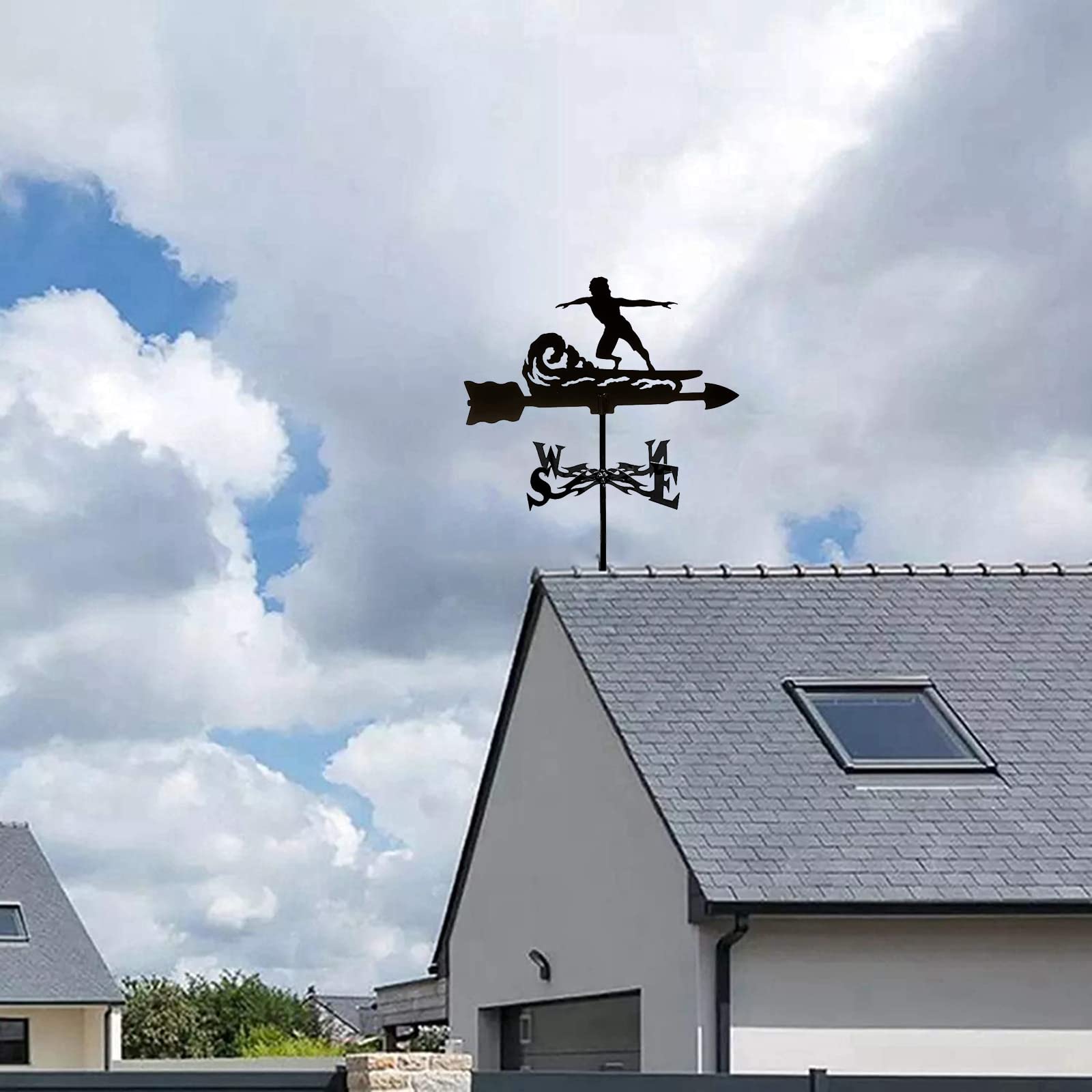 Dekoracyjny wiatrak wiatrowskaz, Surfer metalowy wiatrowskaz ze stali nierdzewnej z mocowaniem na dachu dach ogród wskaźnik kierunku wiatru do użytku na zewnątrz gospodarstwo podwórko pawilon ogrodowy