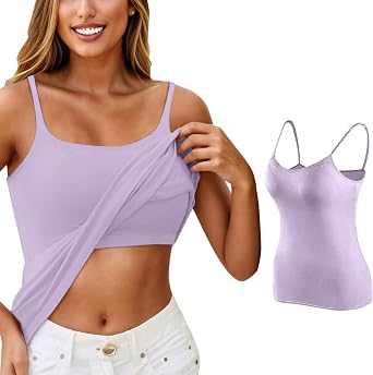 Women Built in Shelf Bra Camisole Top Square Neck Tanks Longline Wirefree Padded Workout Gym Yoga Cami Undershirts
