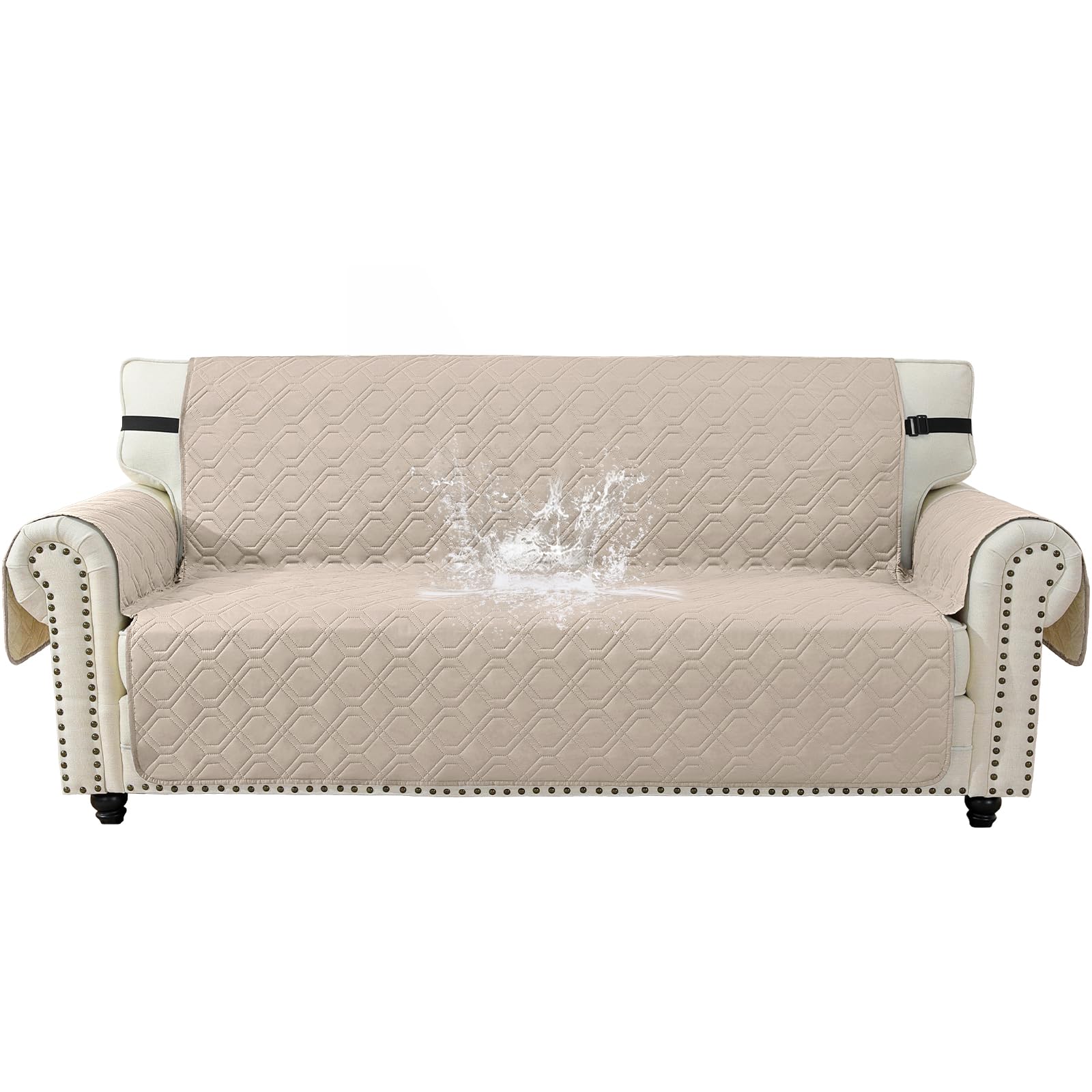 YSTELLAA Impermeable Funda Sofa 2 Plazas con Brazos, Cubre Sofas Antideslizante Antimanchas, Fundas para Sofa Antiarañazos Gatos, Sofa Cover Universal Lavable, Beige Global Recycled Standard Global Recycled Standard Global Recycled Standard