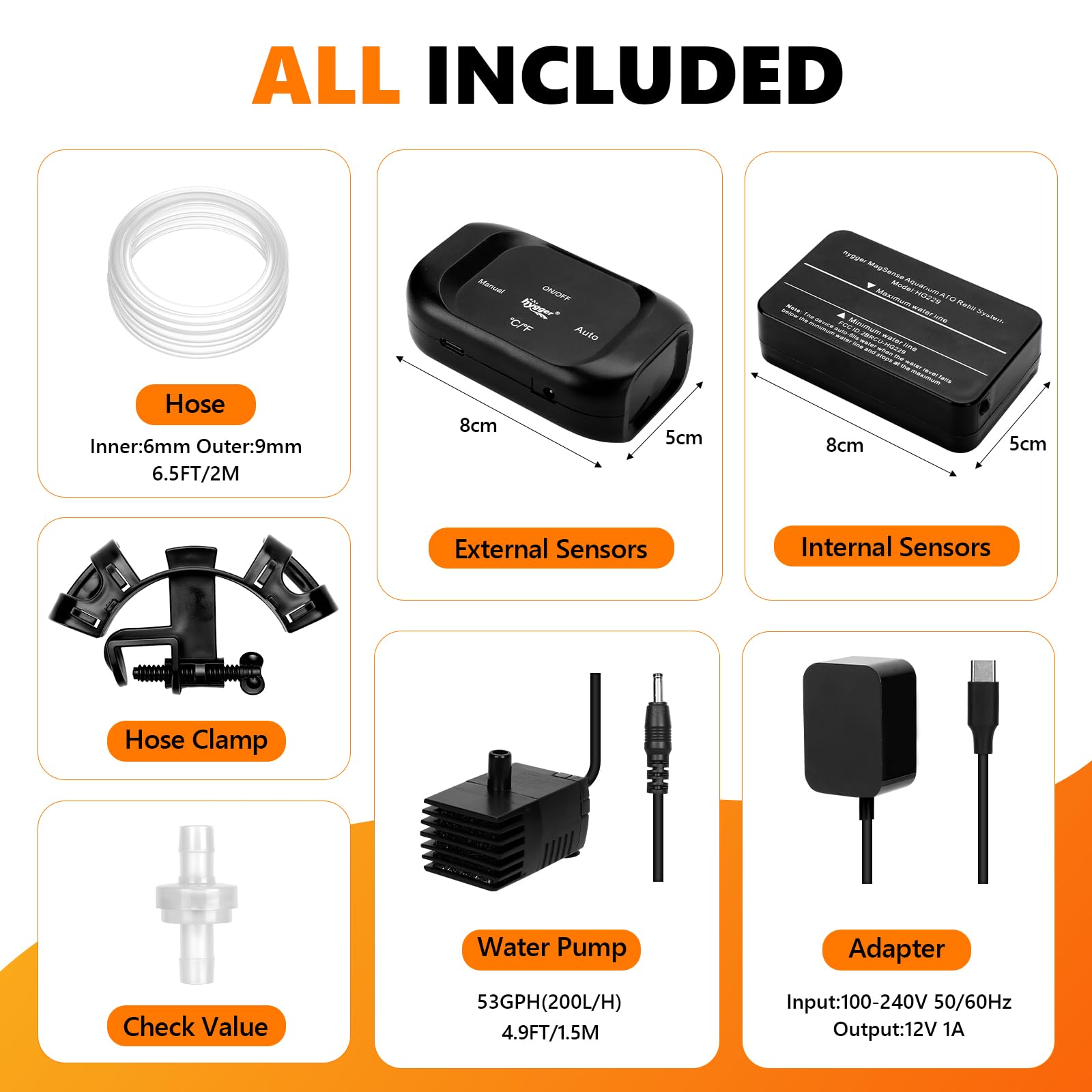 hygger Système de Recharge Automatique ATO pour Aquarium, Intelligent Système de Réapprovisionnement avec Pompe, Aquarium Refill Automatic Water Level Controller