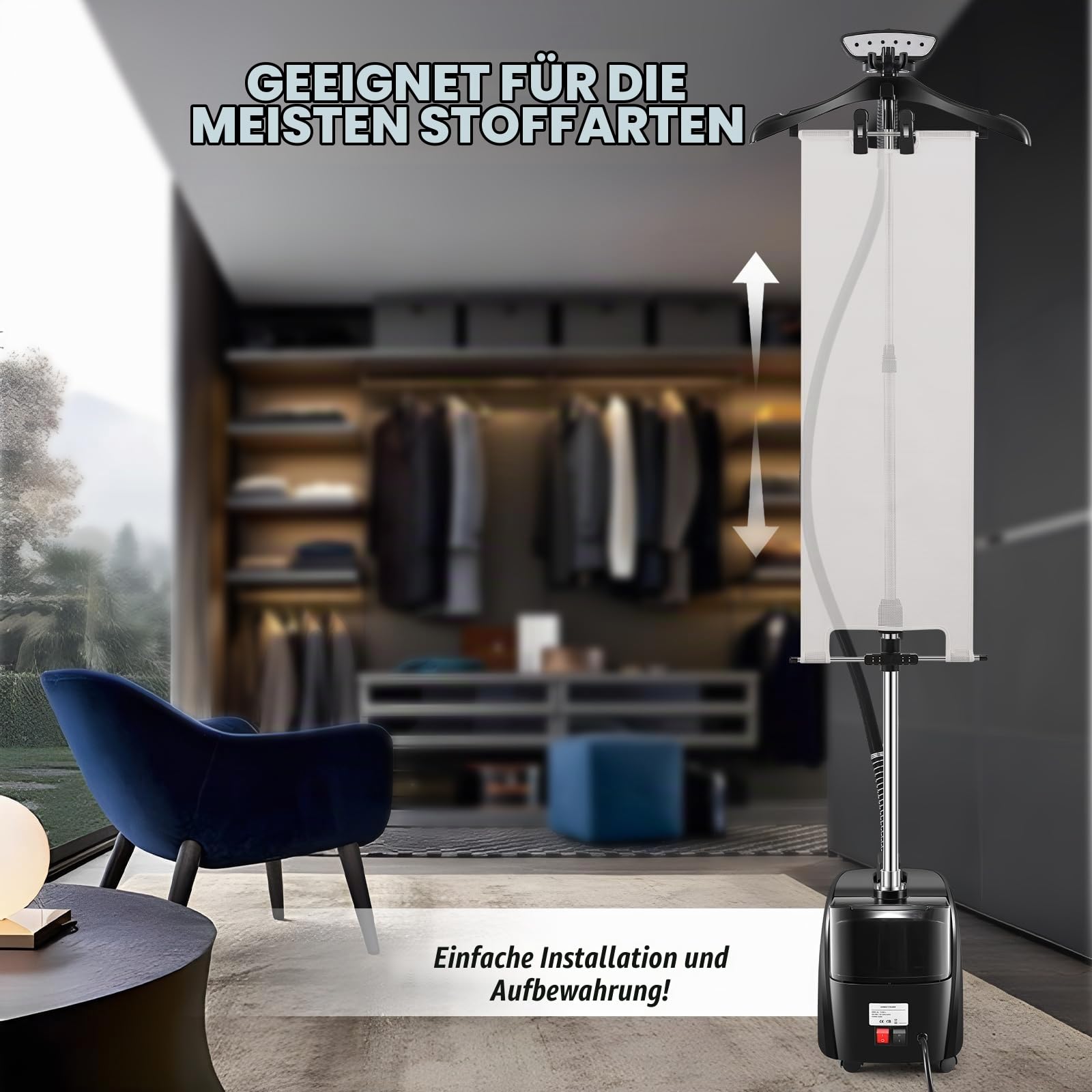 CGOLDENWALL 2000W Vertikales Dampfglätter, 3.2L Abnehmbarer Wassertank, 45s Schnelles Aufheizen, Duale Dampfstufen für alle Stoffe - mit Zubehör & Höhenverstellbar