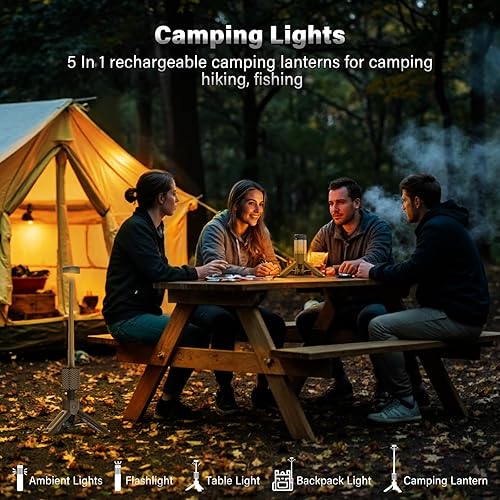 Miniatura 2 de Luz telescópica para campamento, linterna de campamento recargable de 10500 mAh con bolsa de almacenamiento, lámpara magnética regulable, luz de
