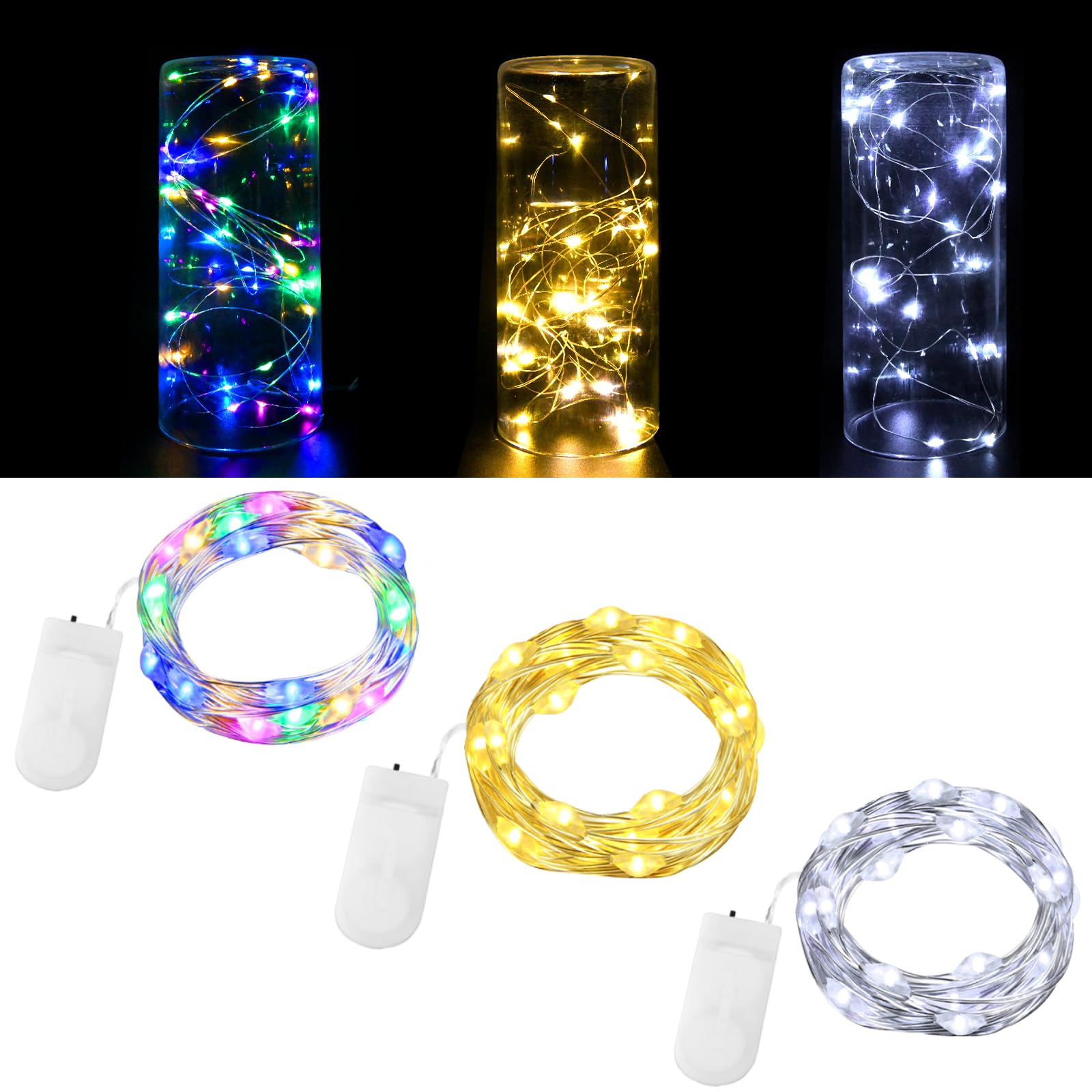 OCCOUMR 12-pack lichtsnoeren met timer, 2 m, 20 LED koperdraad lichtsnoer voor binnen, warm-wit, lichtsnoeren voor Kerstmis, op batterijen, waterdicht voor feesten, bruiloften en decoratie OCCOUMR 12-pack lichtsnoeren met timer, 2 m, 20 LED koperdraad lichtsnoer voor binnen, warm-wit, lichtsnoeren voor Kerstmis, op batterijen, waterdicht voor feesten, bruiloften en decoratie