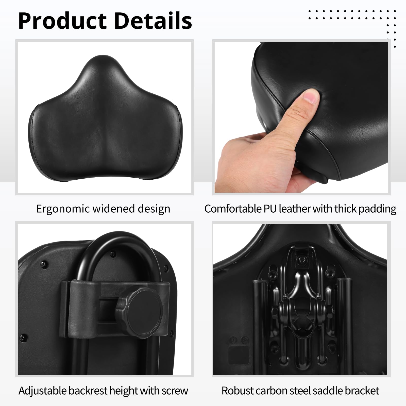 Siège de vélo surdimensionné avec dossier, selle large en polyuréthane avec dossier réglable pour tricycle ou vélo