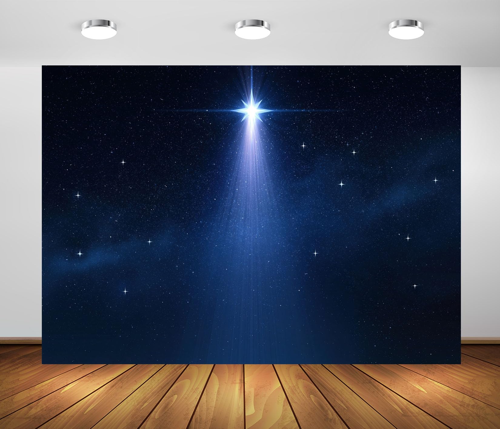 BELECO 4.6x3m Sfondo in tessuto Natività cielo blu stellato