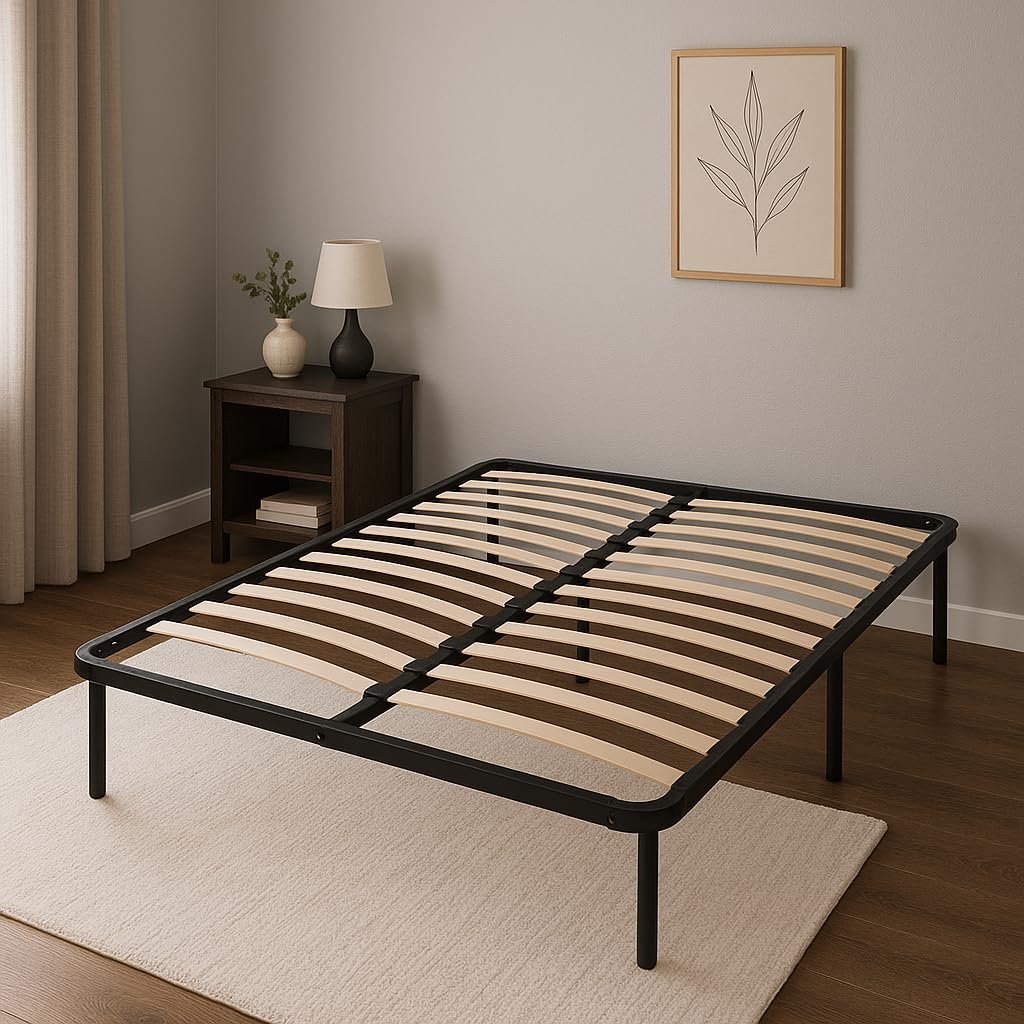 King of Dreams Julie - Solide et Confortable Sommier Cadre a Lattes + Pieds 120x190 x 29 cm en Metal - Montage Rapide et Facile - epaisseur du Metal +/- 1,2 mm 2 x 14 Lattes en 9mm