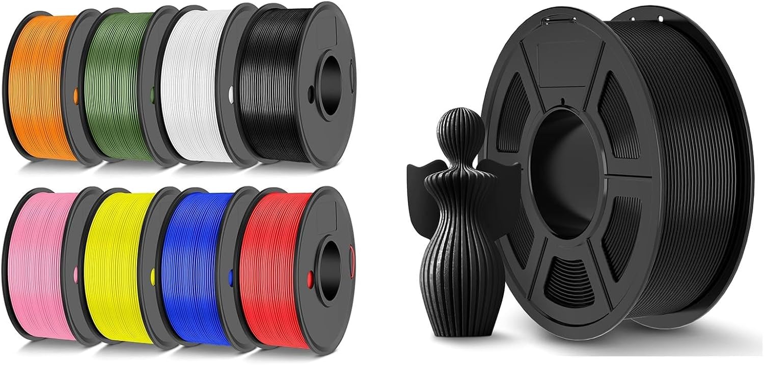 JAYO 3D Printer Filament 3.1kg, High Speed PLA Filament and PLA+ Filament Fit Most FDM 3D Printers, Pack of 9, High Speed PLA (Black, White, Blue, Red, Pink, Orange, Yellow, Olive Green)+PLA+ Black