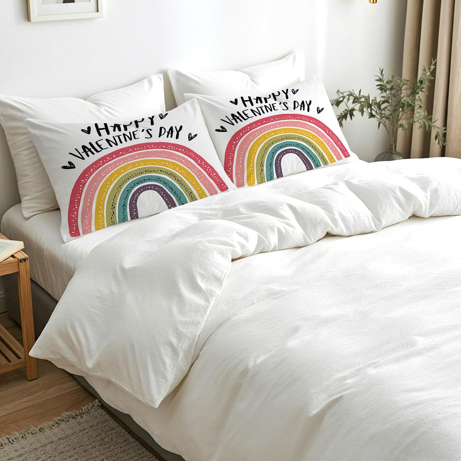 Rainbow Pillow Cases Queen Size Set of 2 - Soft Breathable Microfiber Pillowcases with Envelope Closure, Happy Valentines Day Patterned Pillow Covers, Valentines Day Gifts for Her image 3