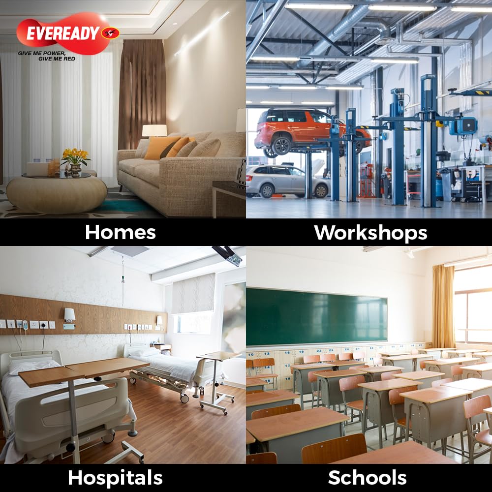 Eveready 10W LED Batten | Highly Efficient | 100lm/W | Fire Retardant PC Body | Lasts Upto 25000 Hours | Pack of 4 | 4kV Surge Protection | BIS Approved | Made in India | White, Cool Day Light 3