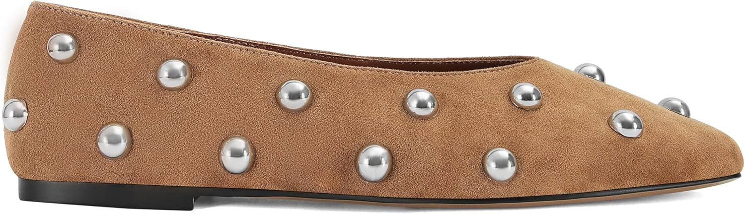 Studded Flats for Women Square Toe Slip On Ballet Flats Casual Comfotable Walking Ballerina Shoes