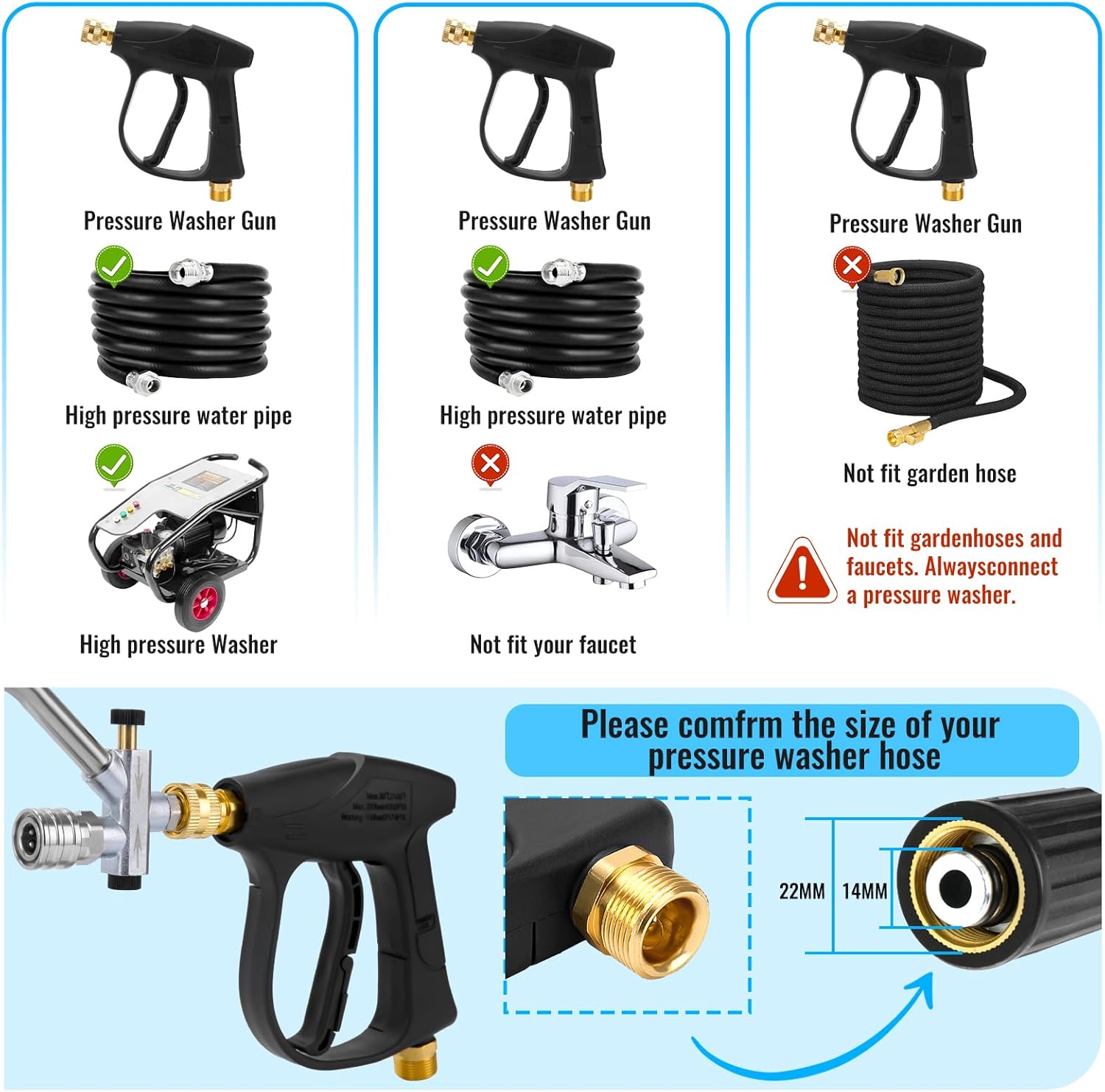 Foam Cannon Dual Connector Accessory/Foam Cannon Dual Tech, Dual Connector Foam Cannon for Pressure Washer. 1/4" Quick Connect, M22, 4000 PSI, 1.5L Tank + 7 Nozzles - Car, Home & Outdoor Cleaning