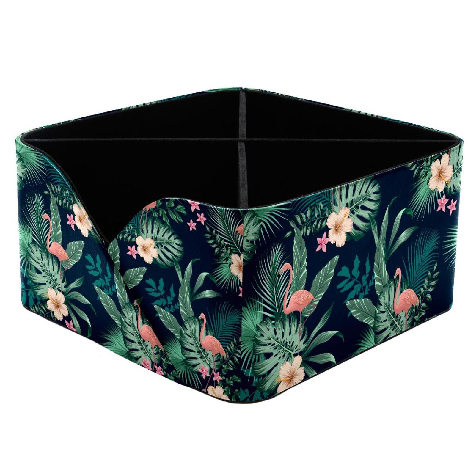 KengjuTesu Palm Leaf Flamingos Desktop Organizer Pen Holder, Rectangular Pencil Cup for Office, Study and Makeup Stations
