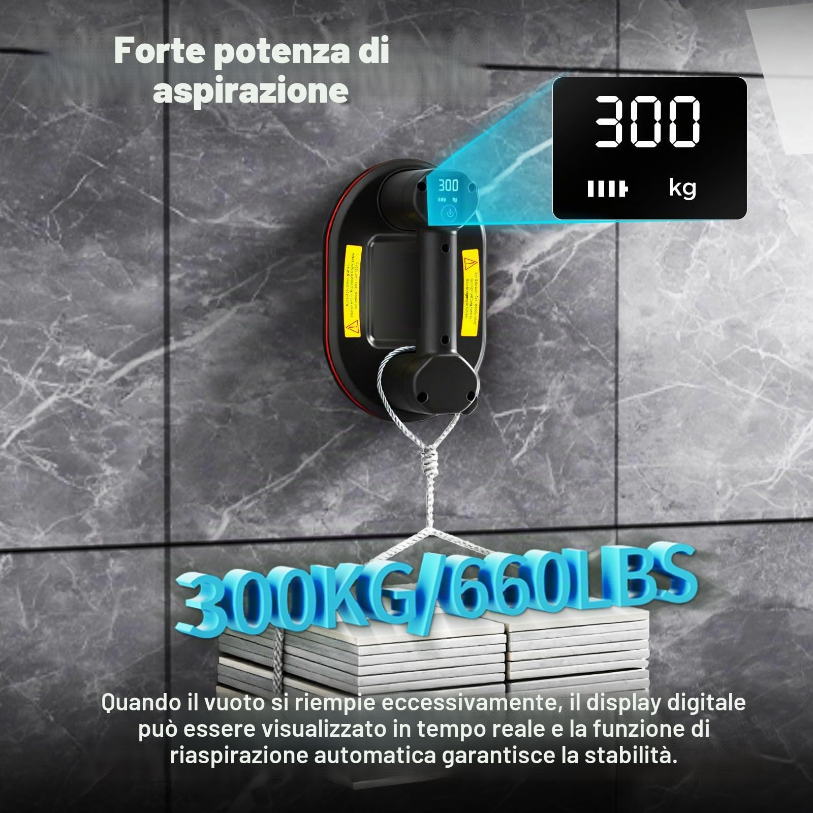 Set di 2 sollevatori a batteria da 26 cm per piastrelle, sollevatore elettrico a ventosa per piastrelle, con aspirazione automatica e display LCD per potenza di aspirazione e durata della