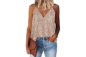Women's Gold Sequin Shimmer Strappy Tank Top
