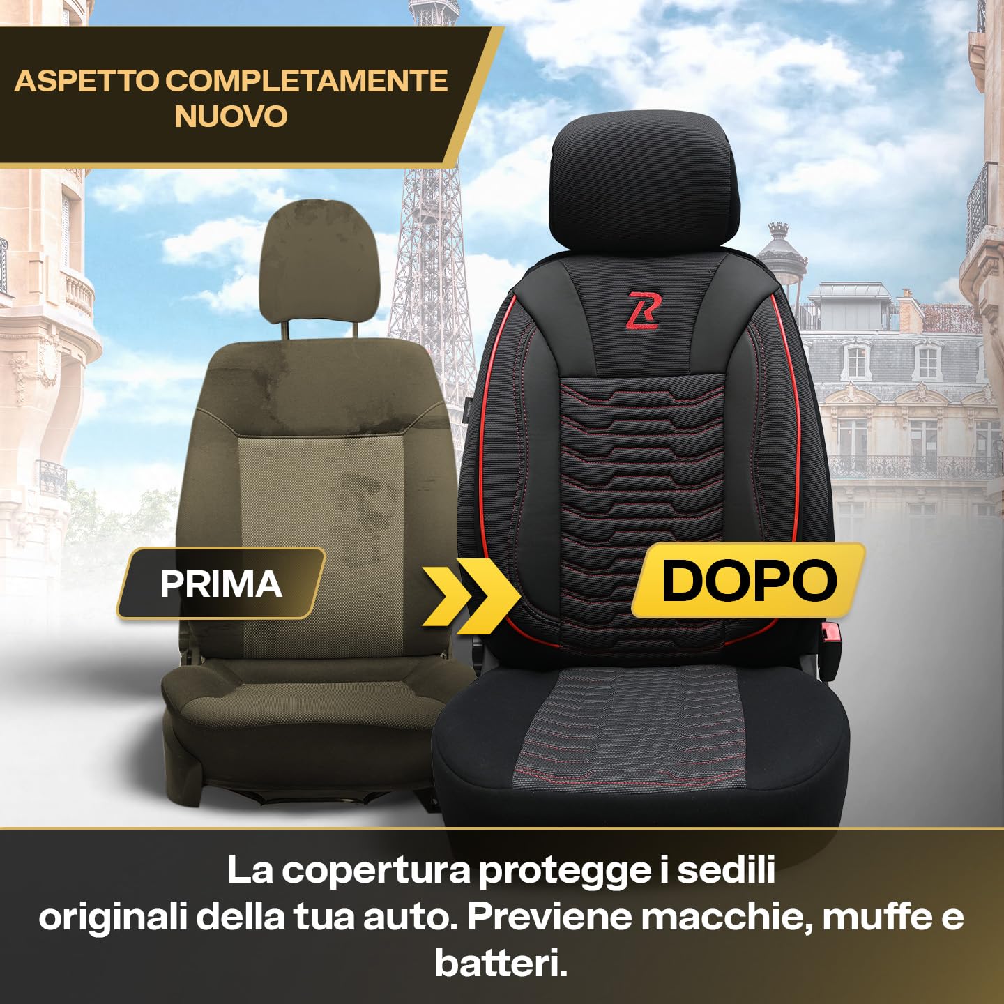 LUCARO Coprisedile Auto per Universale Paris, Rosso | Similpelle lavabile e idrorepellente, adattamento universale, imbottitura traspirante