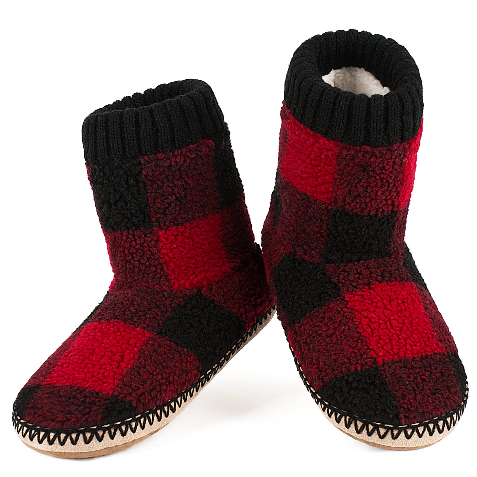 Men's Warm Up House Boots, Thick Fuzzy Sherpa Fleece Winter Moccasin Socks Non-slip Soles, Cozy Soft Comfy Indoor Shoes Rubber Grippers