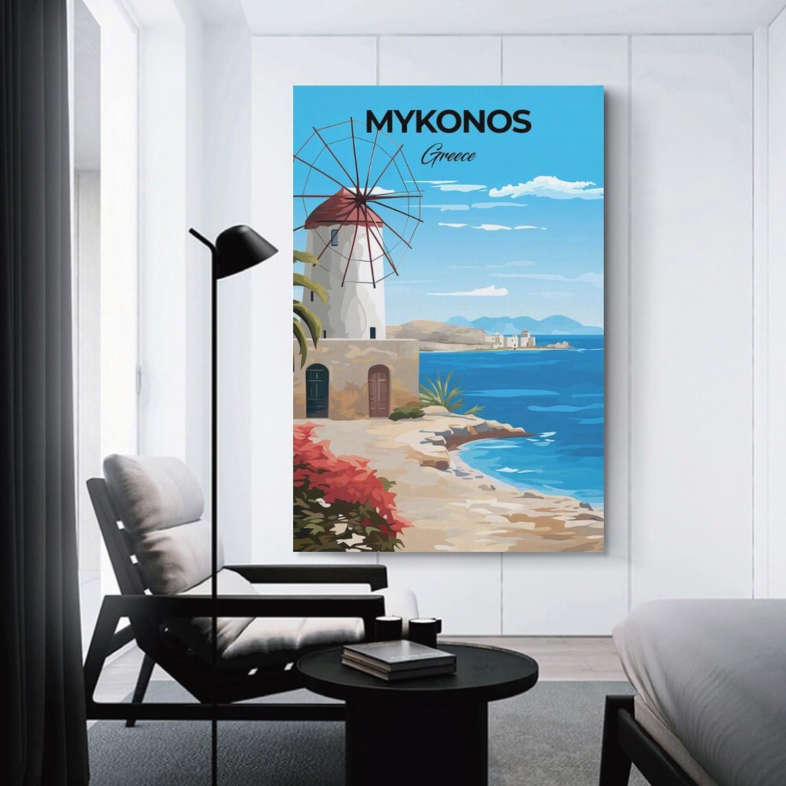 Junmoney Mykonos Greece Travel Room Decor Wall Art, 16x24inch(40x60cm), for Entrance Walls, Hall Decor Or Foyers, A Neat Decor Update for Hallways