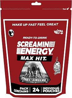 Screamin Energy Max Hit - Energy Shots Extra Strength with Ginseng & Caffeine - 100% B-1, B-2, B-3, B-6, B-7 and B12 Coffee Mocha, 24 Count