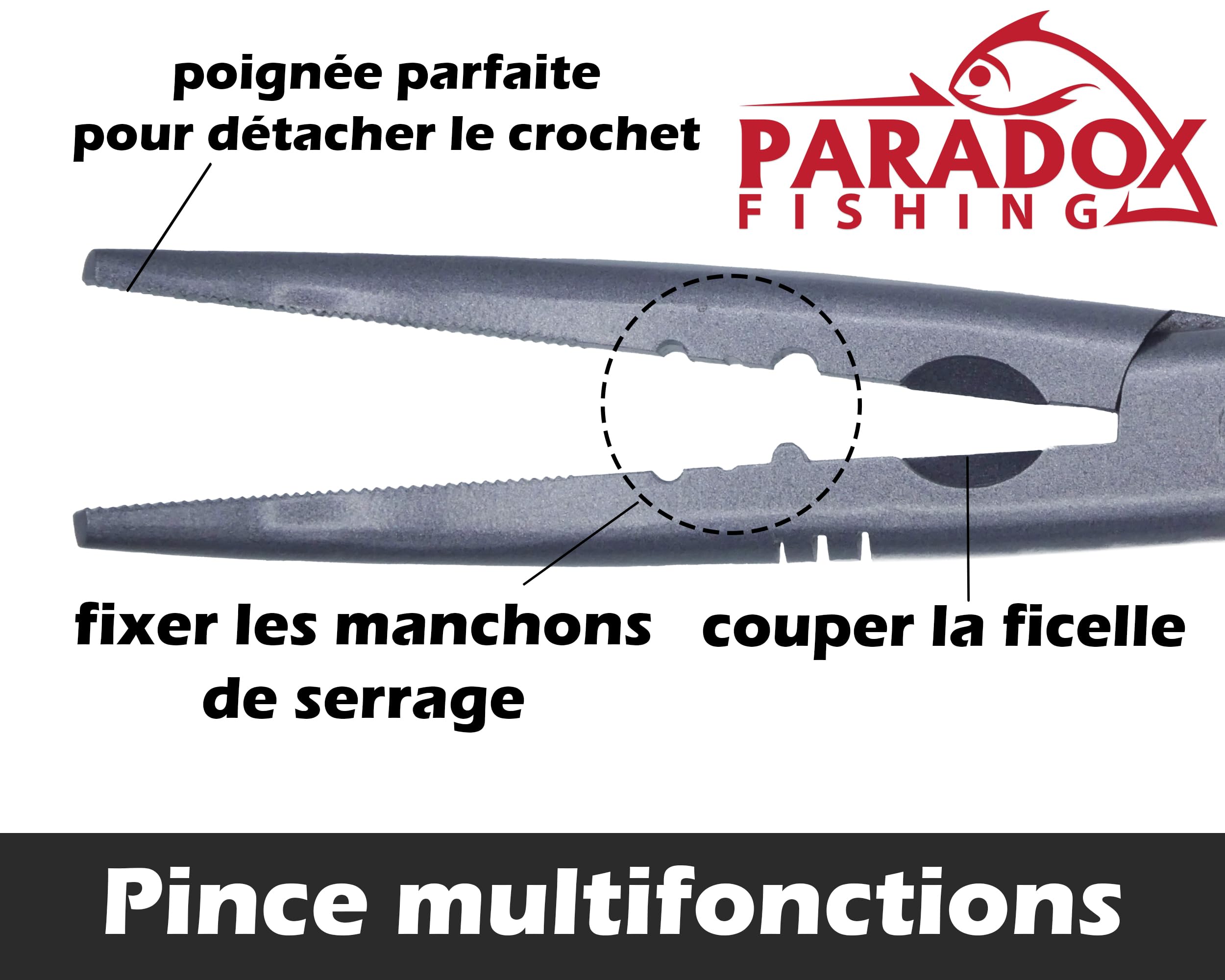 Paradox Fishing Pince de pêche pour poissons prédateurs - 22 cm - Décrocheur d'hameçon - Pince de pêche - Pince à manchon de serrage - Accessoire de pêche - Résistant à la corrosion