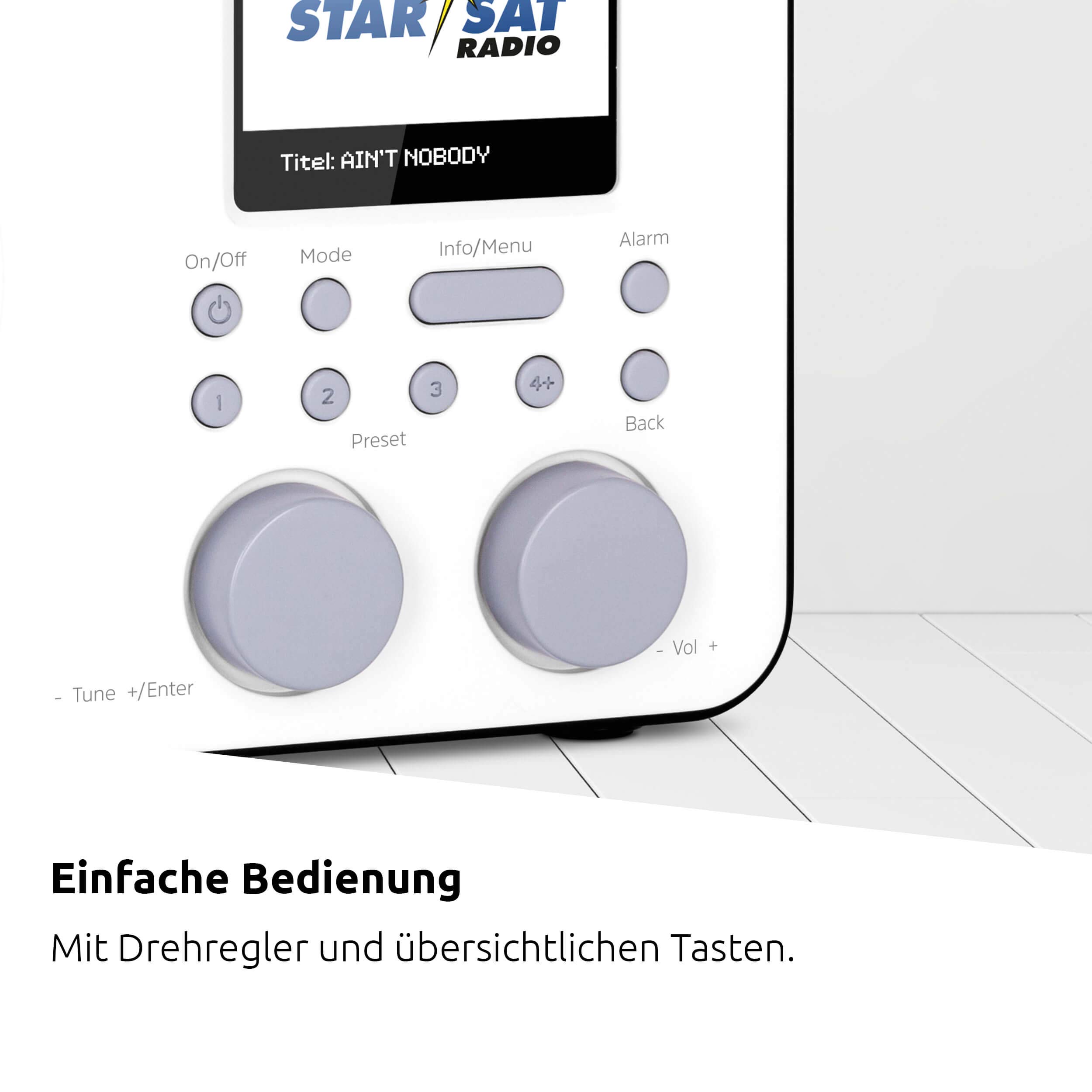 TechniSat VIOLA 2 C IR - tragbares Internetradio (DAB+, UKW, WLAN, 2.4 Zoll Farbdisplay, Kopfhöreranschluss, Wecker, Sleeptimer, 3 Watt RMS, Akku, Netzteil) Weiß