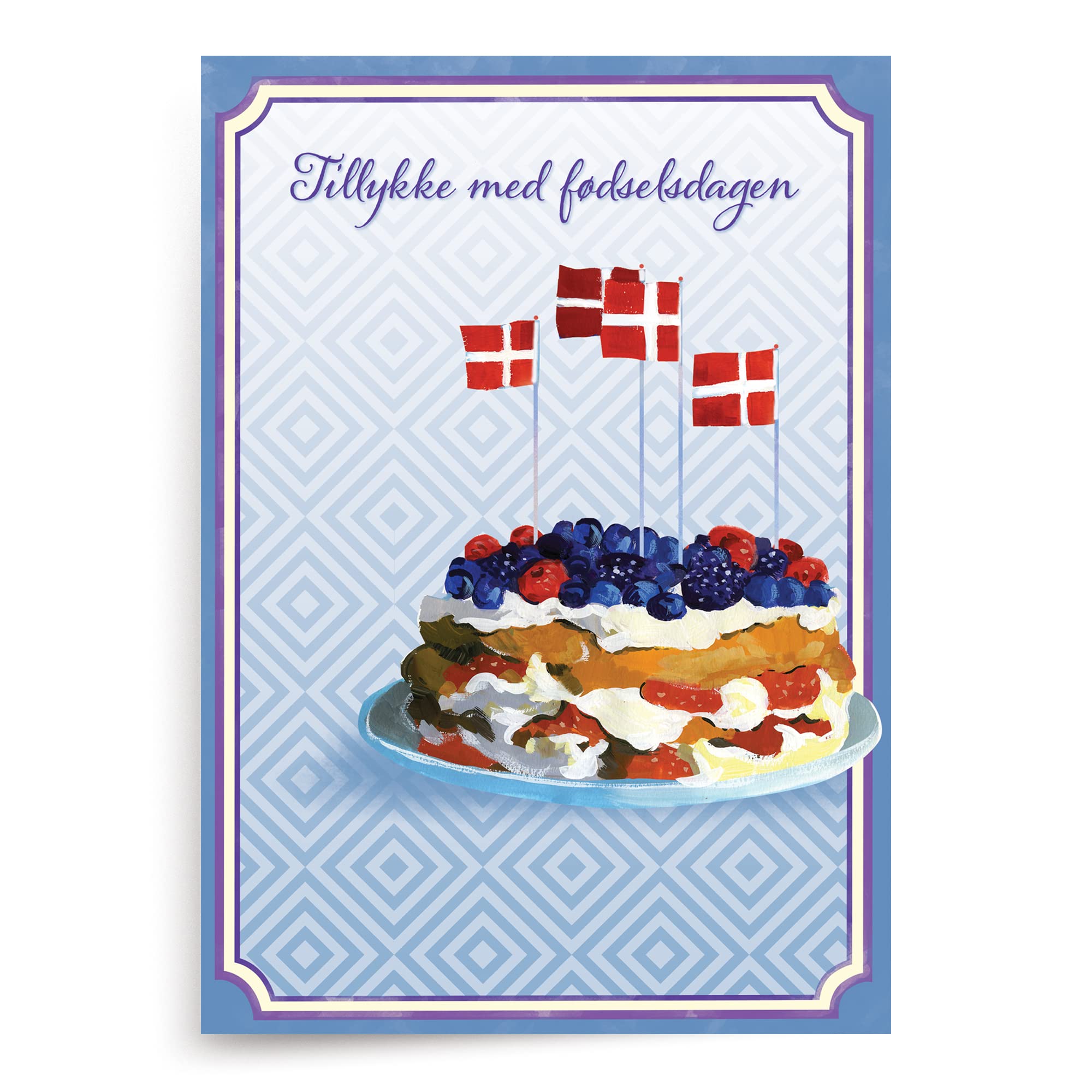 Designer Greetings Danish Language Happy Birthday Cards, Danish Layer Cake (6 Cards with Envelopes / 6 kort med konvolutter)