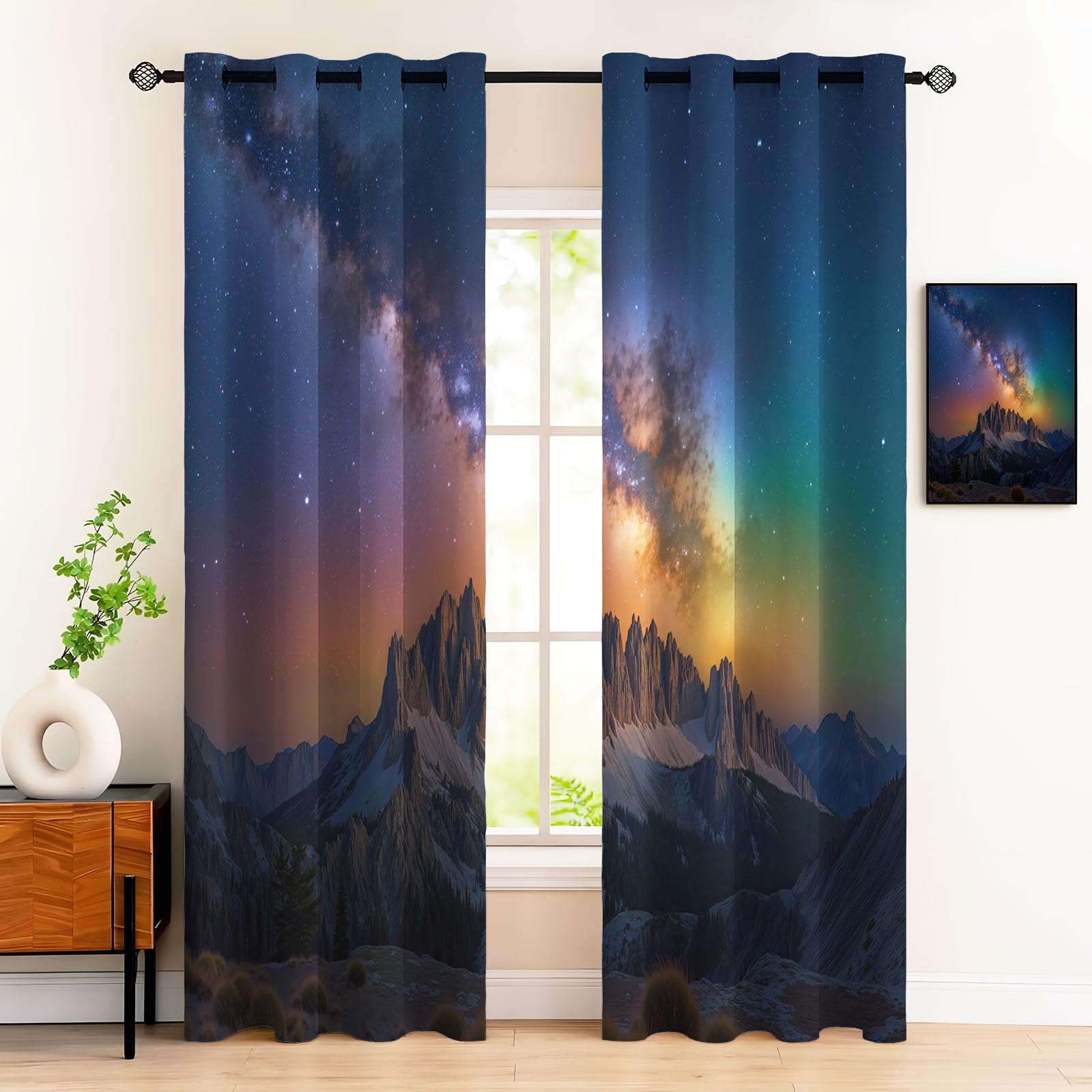 Rideaux isolation thermique paysage ciel étoilé orange 117x137cm