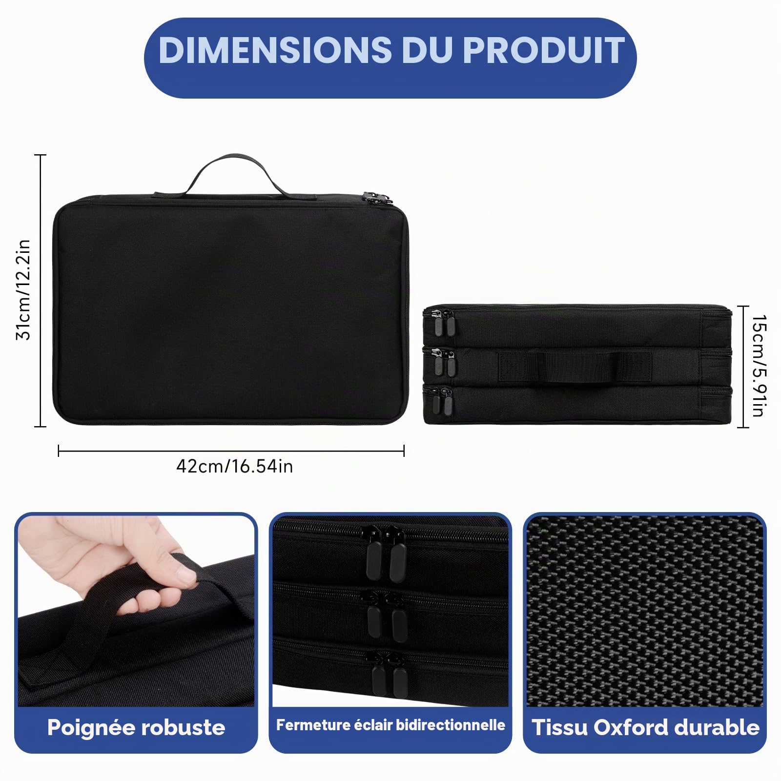 Sac de transport pour figurines miniatures, 120 emplacements pour figurines miniatures compatibles avec les figurines 40K et D&D, étui de rangement miniature avec 3 plateaux en mousse, Noir