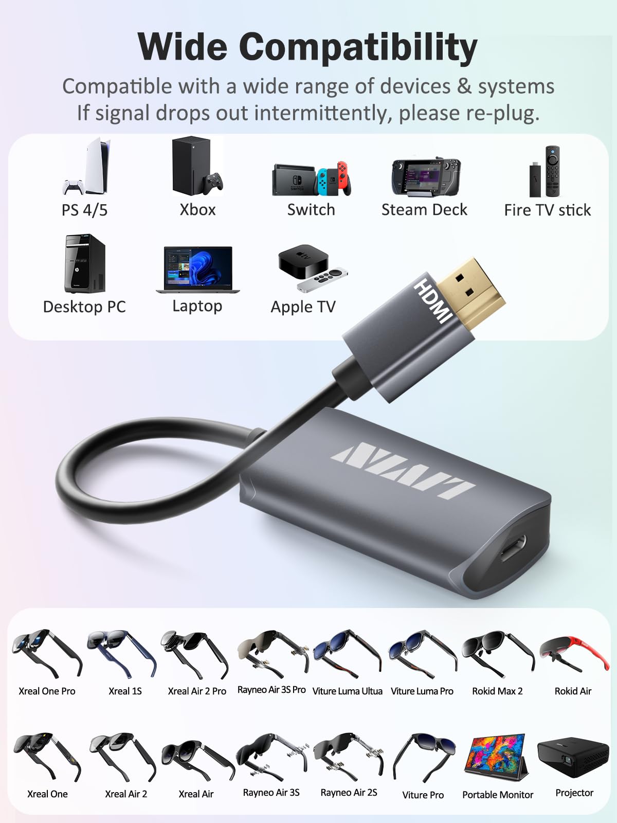 LIVIN HDMI to USB C Adapter Portable Monitor, AR Glasses XREAL One