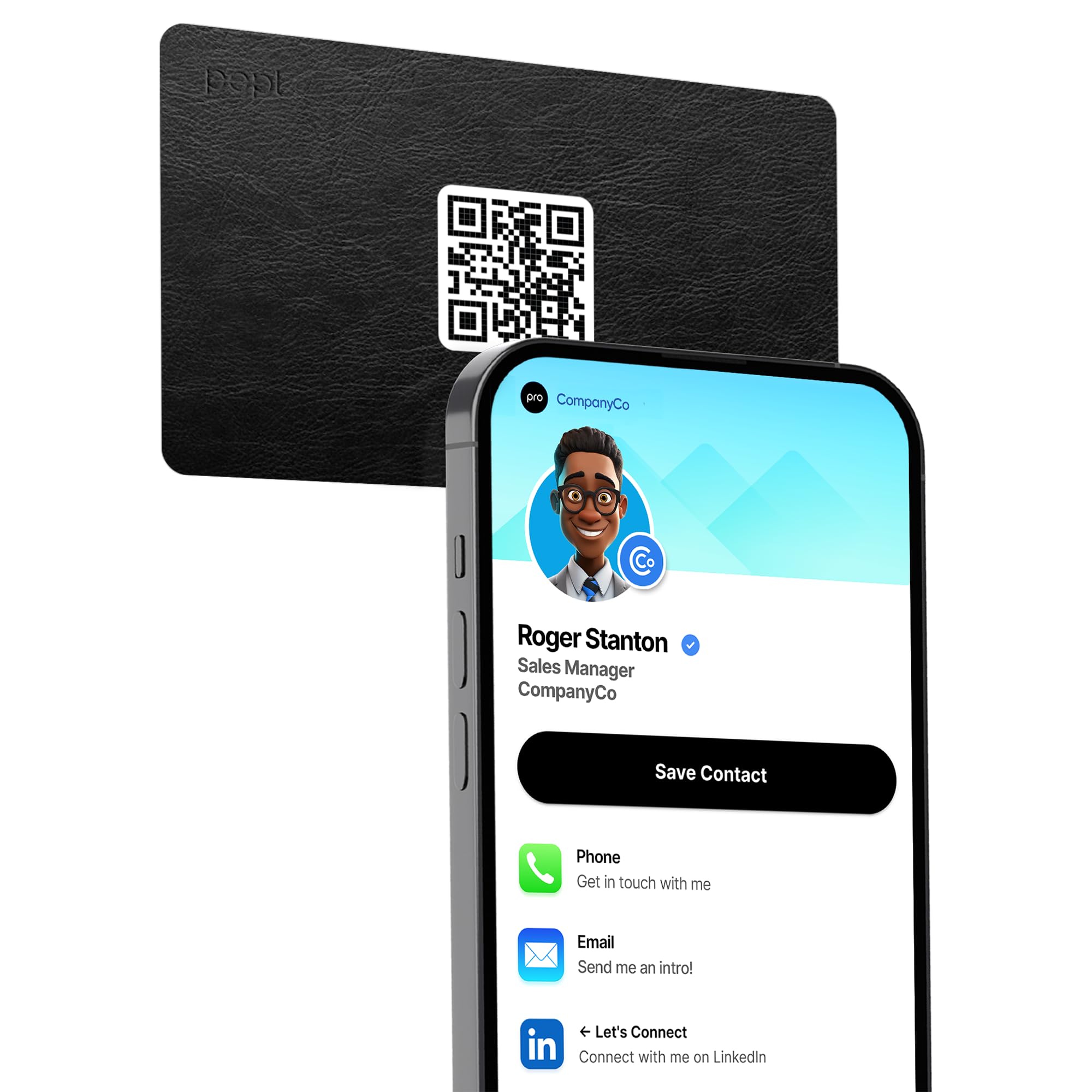 Authentic Patented Popl Card™ (Avoid Fake Knockoffs) - Smart NFC Networking Card - Simply Tap to Exchange Contact Info, Capture Leads, &amp; Manage Contacts (Leather Black)