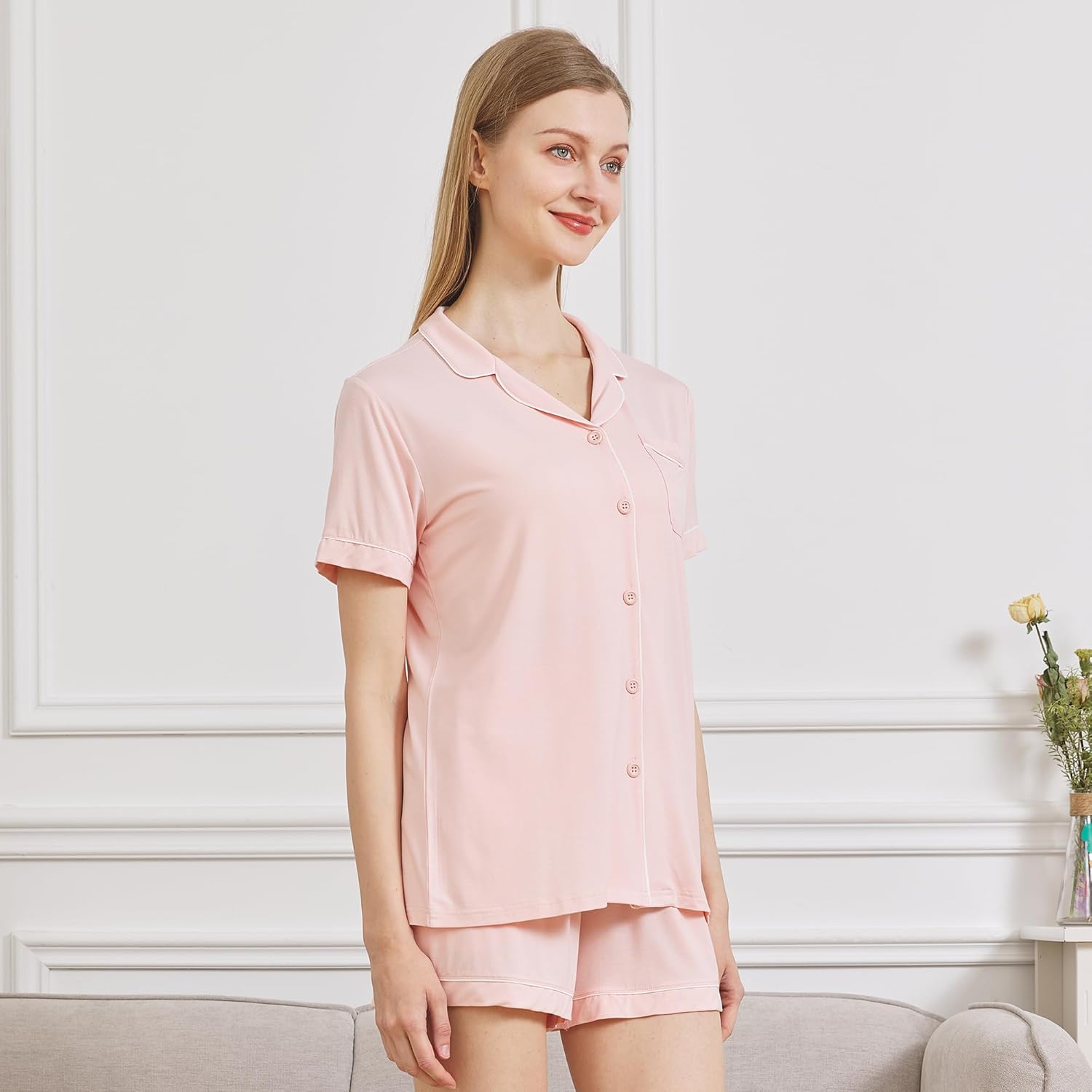 netdraw Women's Bamboo Viscose Pajama Sets Button Down Ultra Soft Comfy Cooling Lounge Sleepwear Pjs - Image 3