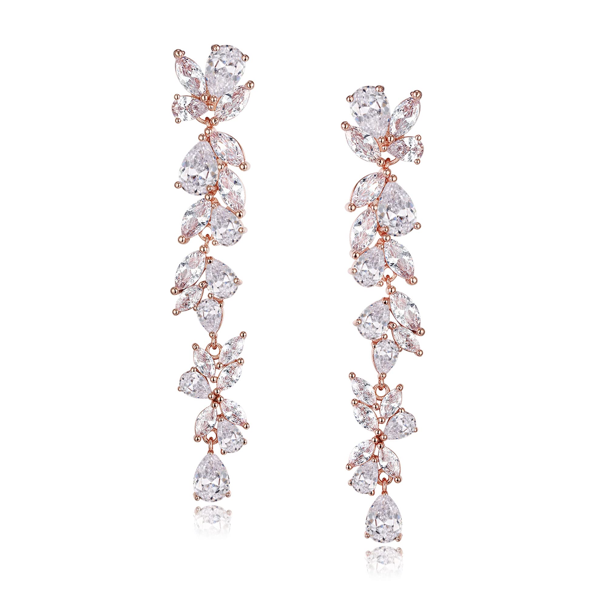 EVER FAITH Pendientes Mujer Circonio Cúbico en Forma de Marquesa Flor de Cristal de Araña Aretes Cuelgan para Novia Boda