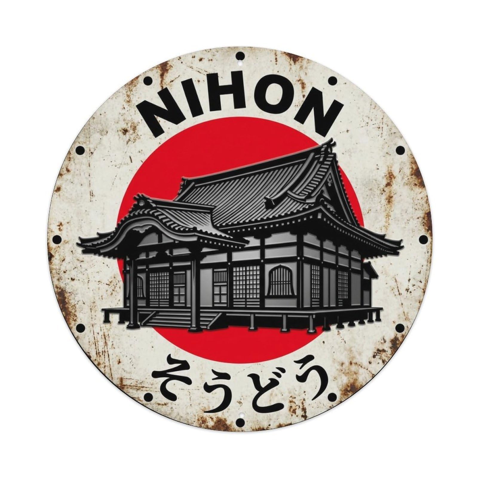 Yrnq 8X8inch Vintage Style Monks Quarters Nihon Temple Residence Building Aged Metal Tin Sign