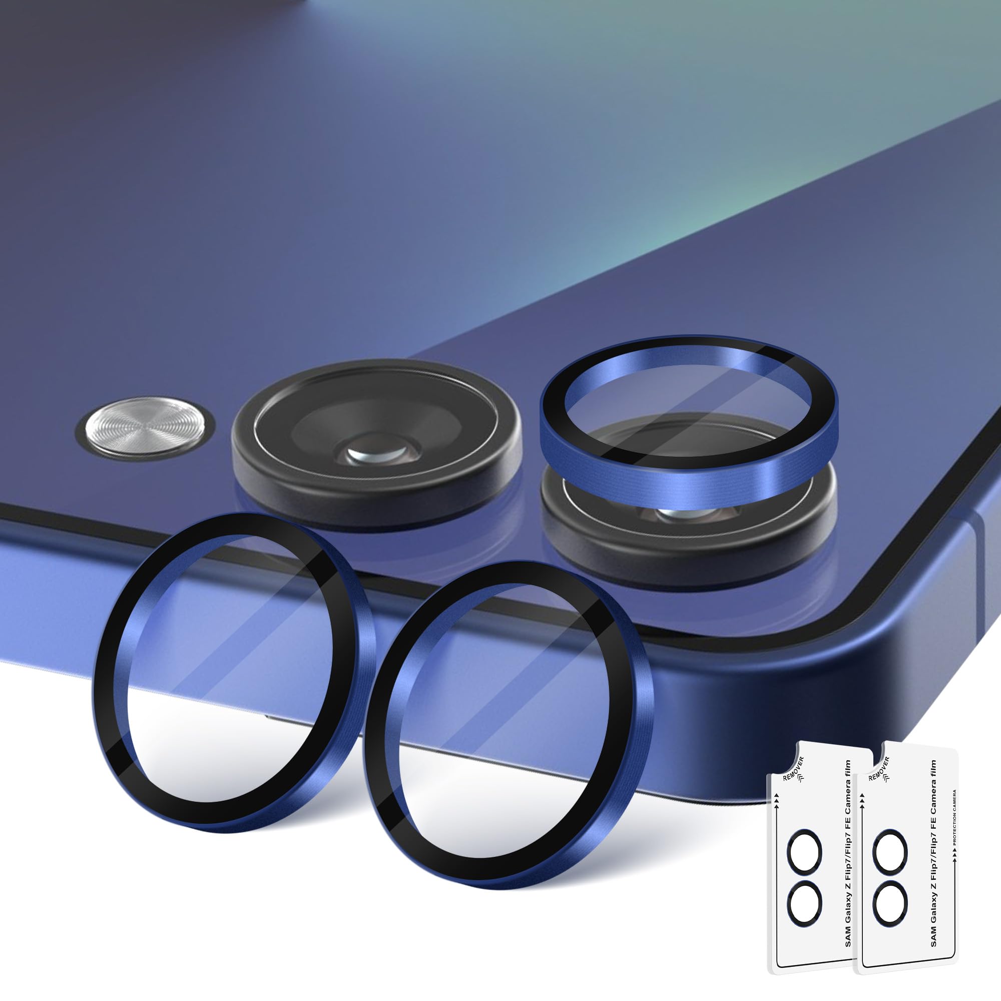 Orzero 9H Glass Camera Lens Protector for Z Flip 7/7 FE-Blue, 2 Set