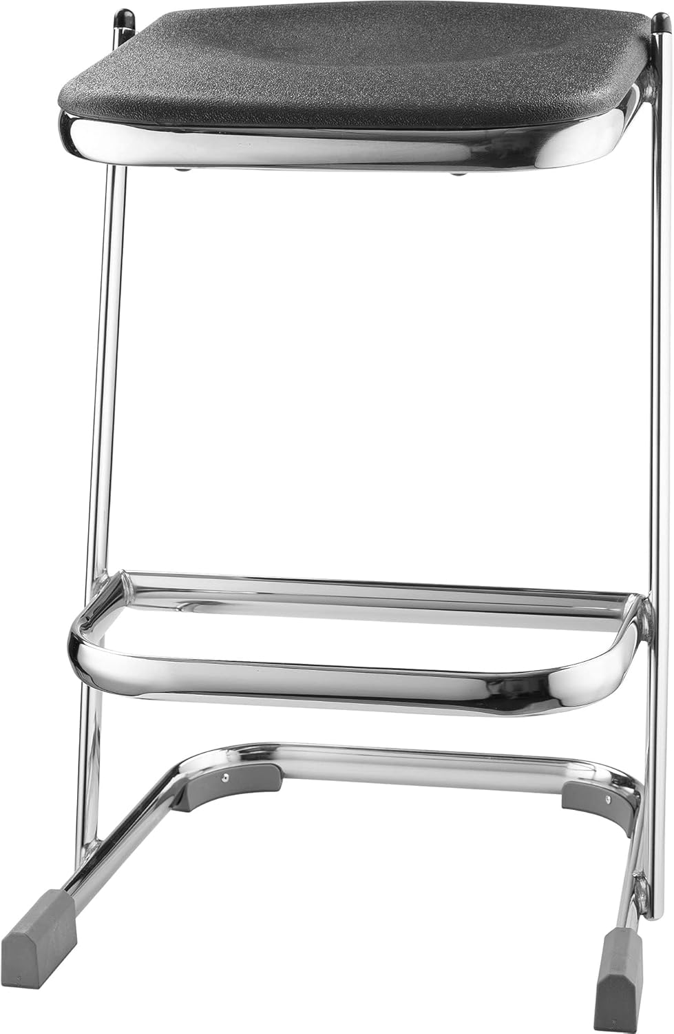 Pemberly Row 24" Ergonomic Metal Z-Stool, Chrome-Plated Steel Frame, Black Contoured Polypropylene Seat, Stackable Design, Sled-Base Legs with TPU Glides, Modern Style for Labs or Art Studios
