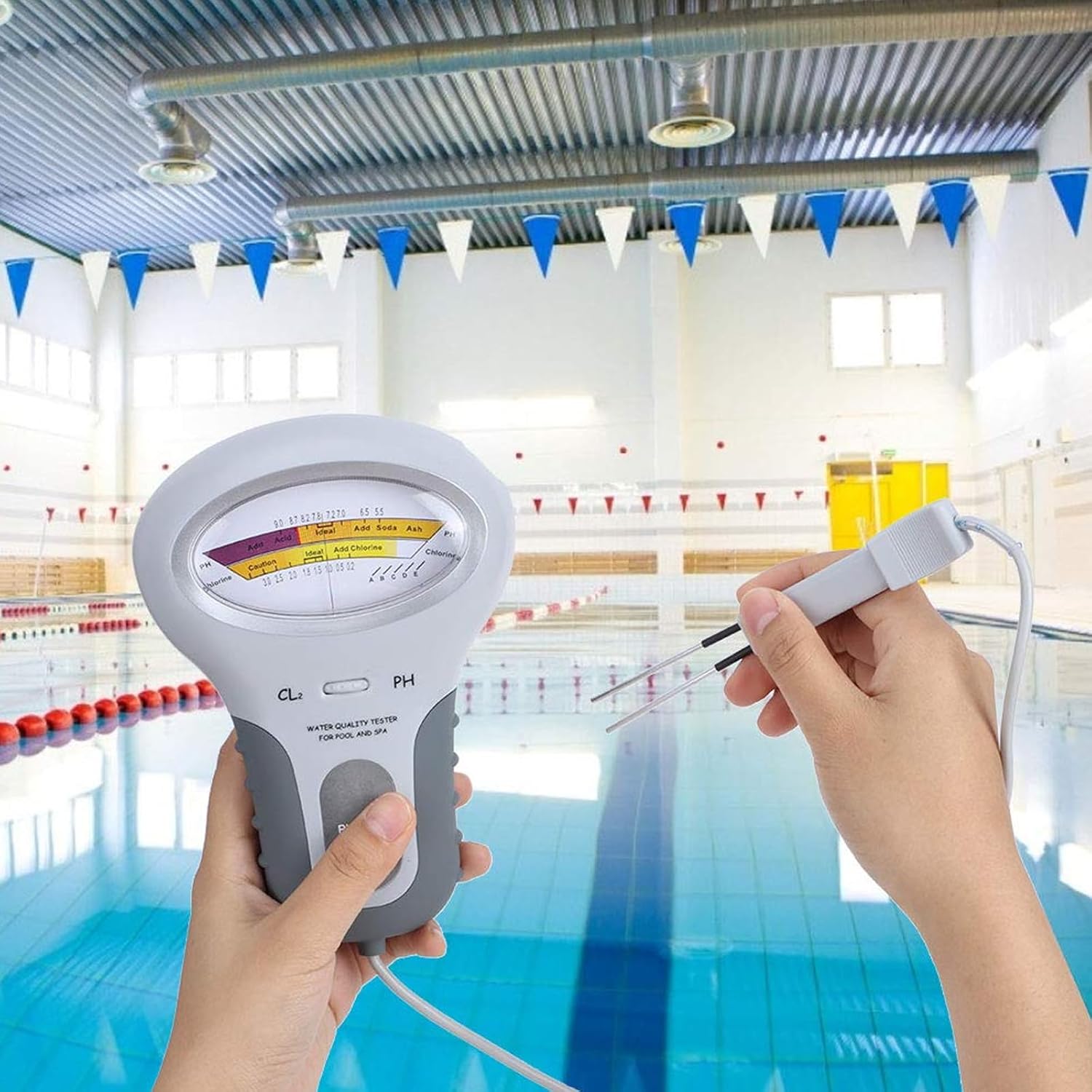 Water Quality Tester, Dual Scale PH Portable Monitoring Analyzer with On/Off Button and Probe Storage Slot, Pointer Display, Rapid Detection, Portable Design for Drinking Water and Swimming Pool