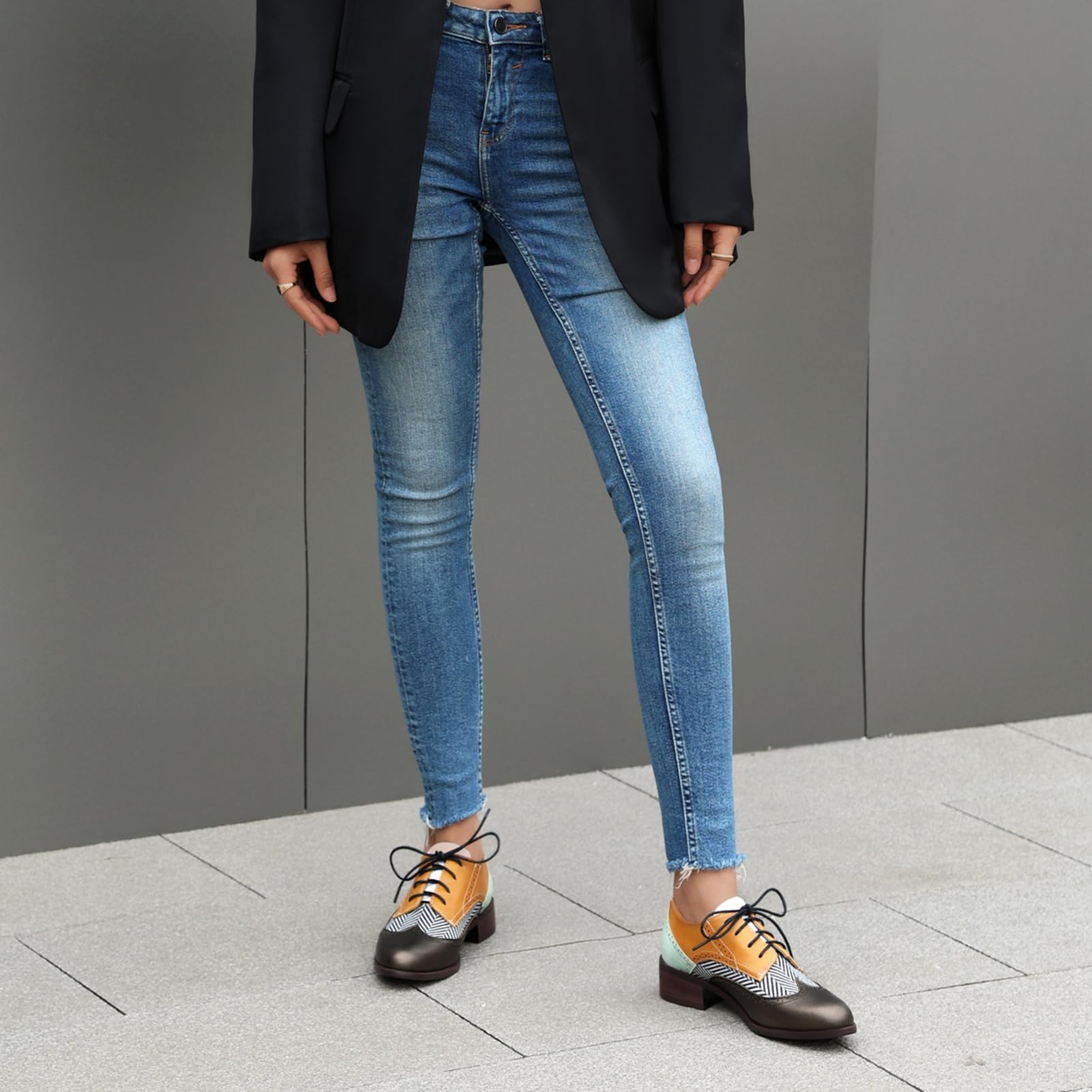 Unisexo Oxford Zapatos Mujer Two Tone Perforated Wingtip Brogue