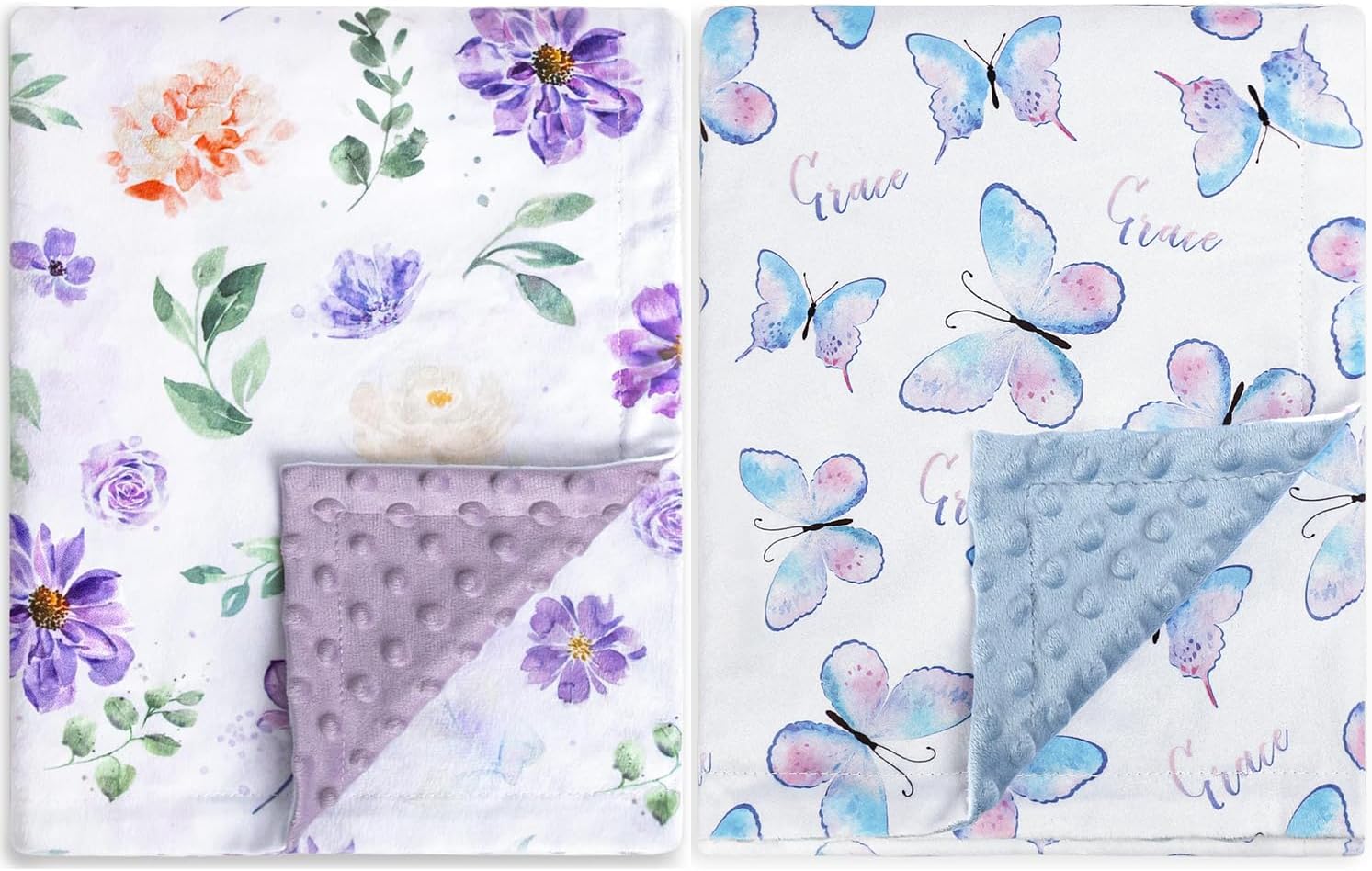 2 Pack Baby Blanket Super Soft Double Layer Minky with