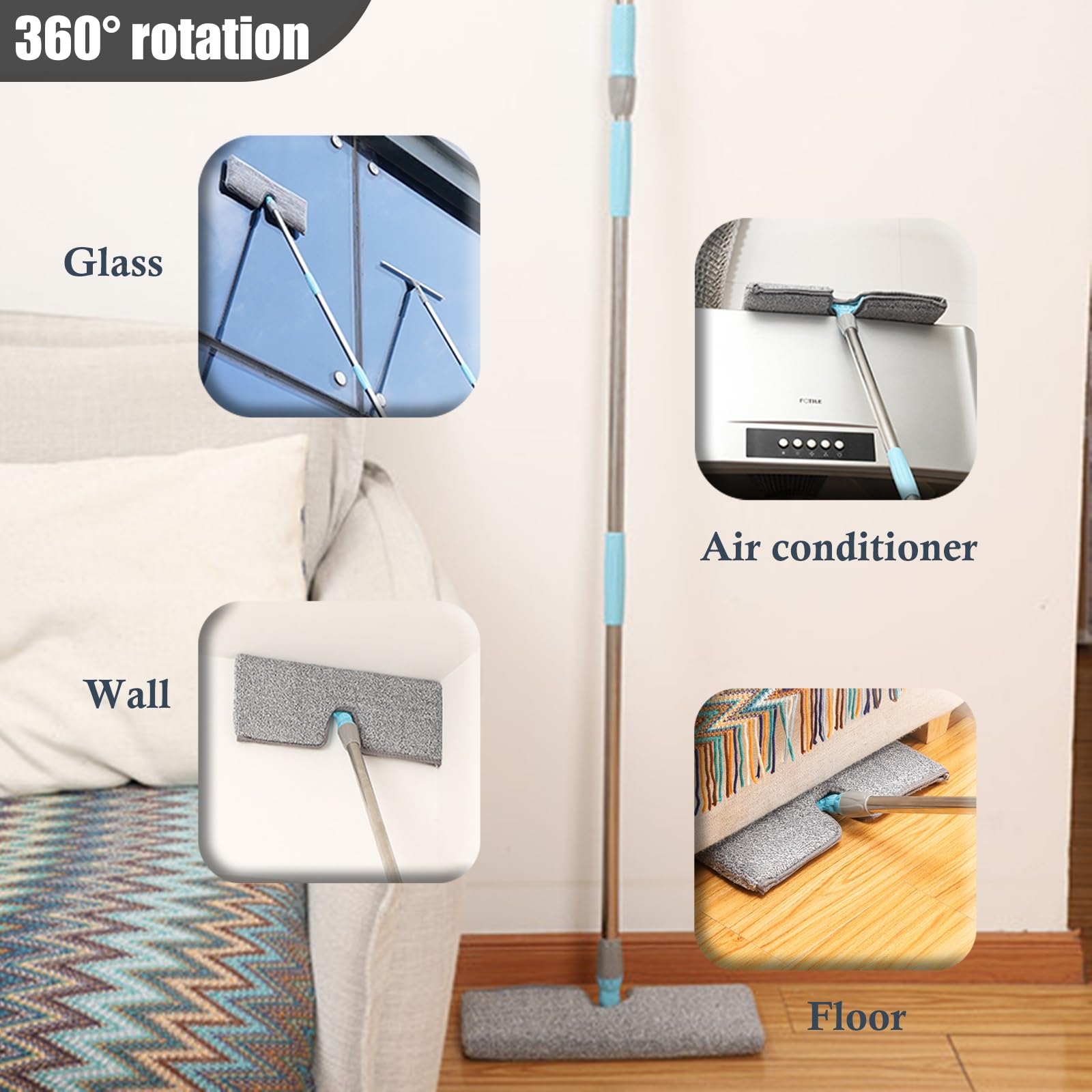 Limpiacristales Limpiador de Ventana Limpieza Herramientas De Limpieza De Techos Altos Con Mango Largo, Encimera De Cocina Pared Suelo Limpiacristales Kit Limpieza, Lavado De Ventanas 14 Pulgadas Esco