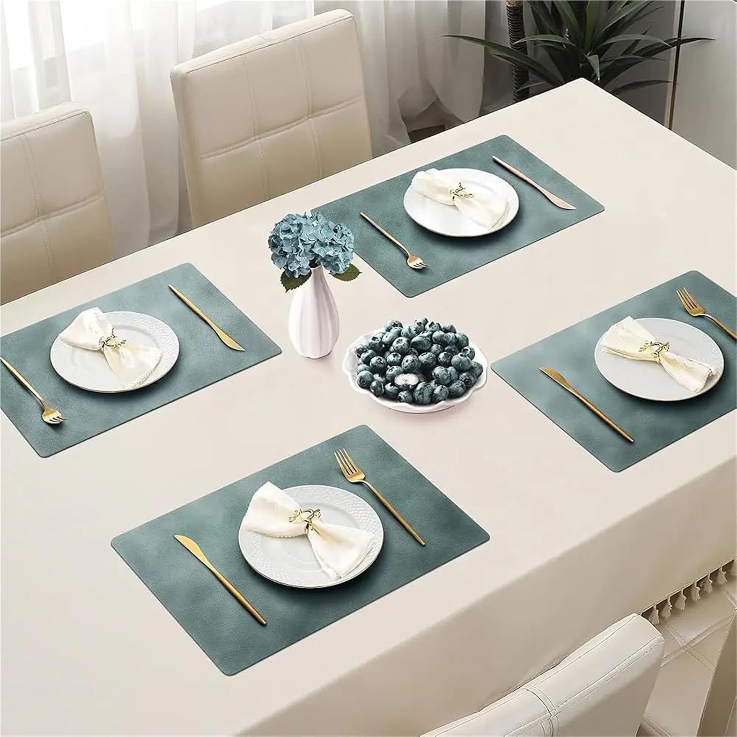 Wipeable Waterproof Oil-Proof PU Place Mats Heat Reversible Tabl(BeigeSetof8)