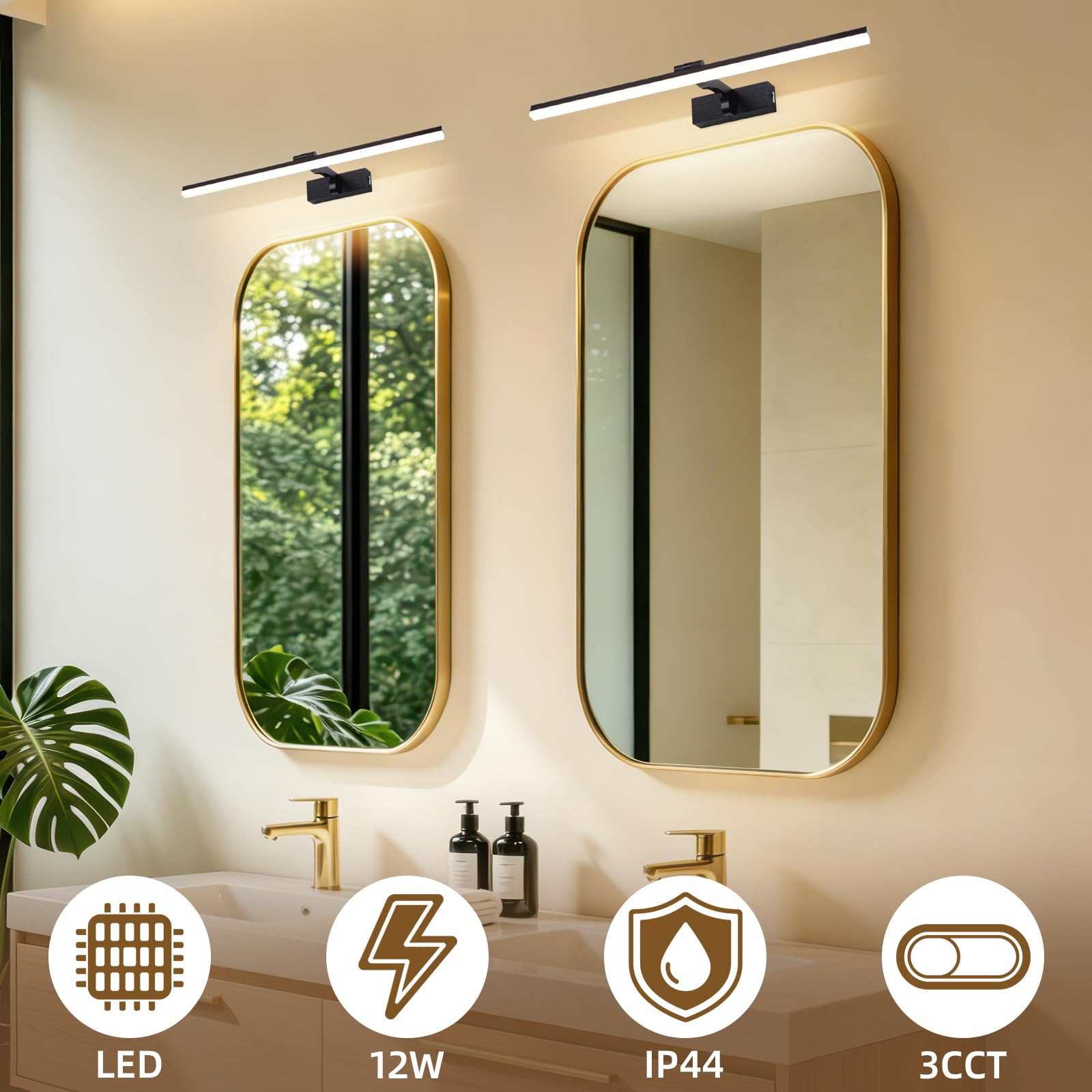 LED Spiegelleuchte Bad 60CM, 12W 1320LM Bilderleuchte Badlampe Wand Spiegel Licht Spiegelbeleuchtung Spiegelleuchte Spiegelschrank Beleuchtung Spiegellampe Dimmbar
