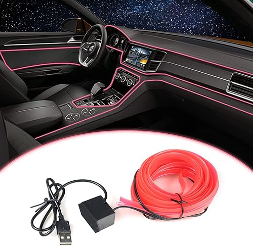 Tira de luces LED para el interior del automóvil, luces de alambre electroluminiscente con borde de costura de 0.236in, luces de automóvil dentro de