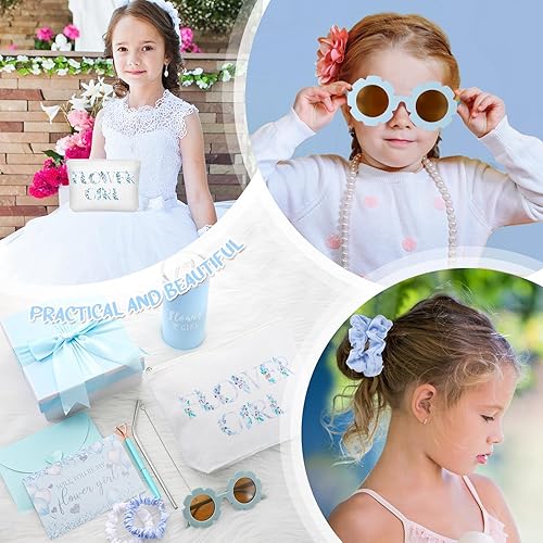 Miniatura 5 de Sieral Juego de 9 regalos de propuesta para niña de las flores, vaso personalizado con pajita, caja de regalo para novia, bolsa de lona, lentes de