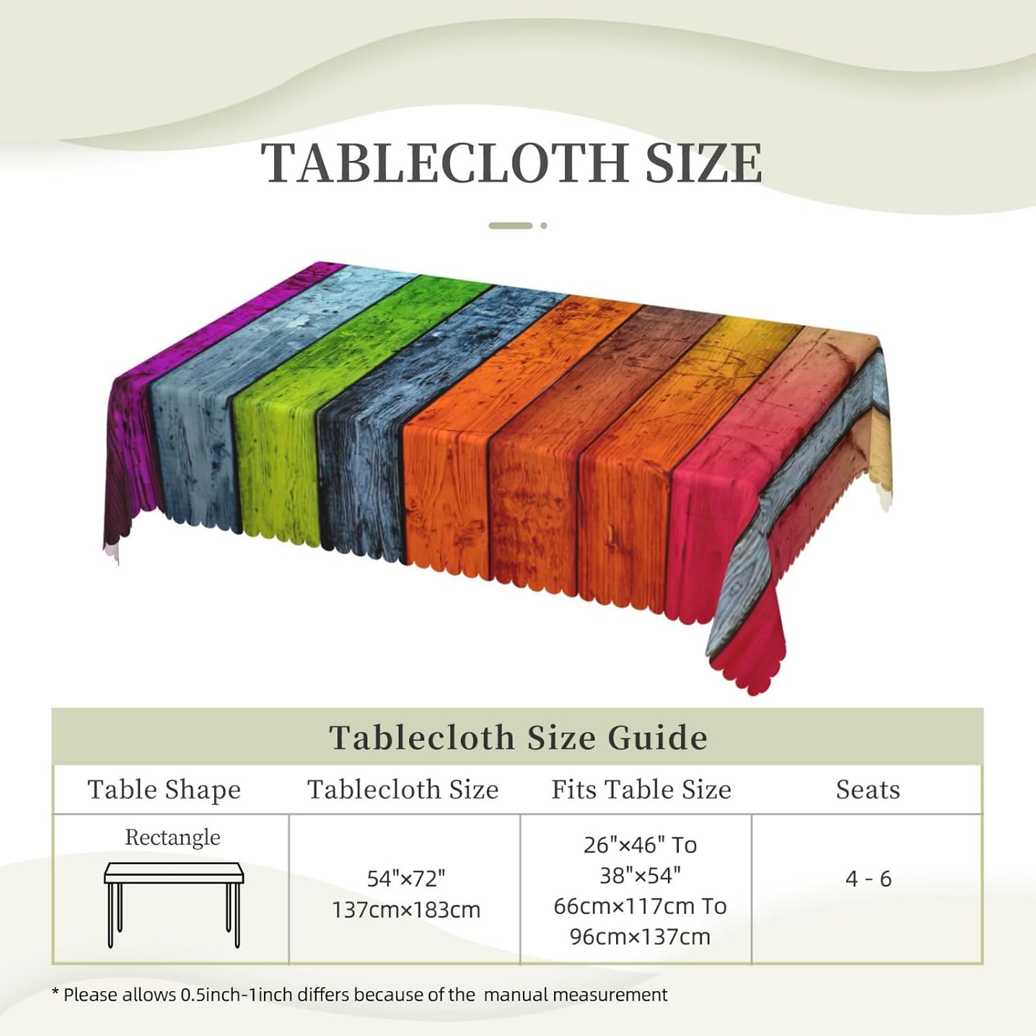 SSIMOO Colour Wooden Rectangular Tablecloth,Elegant Dining Table Decor for Parties